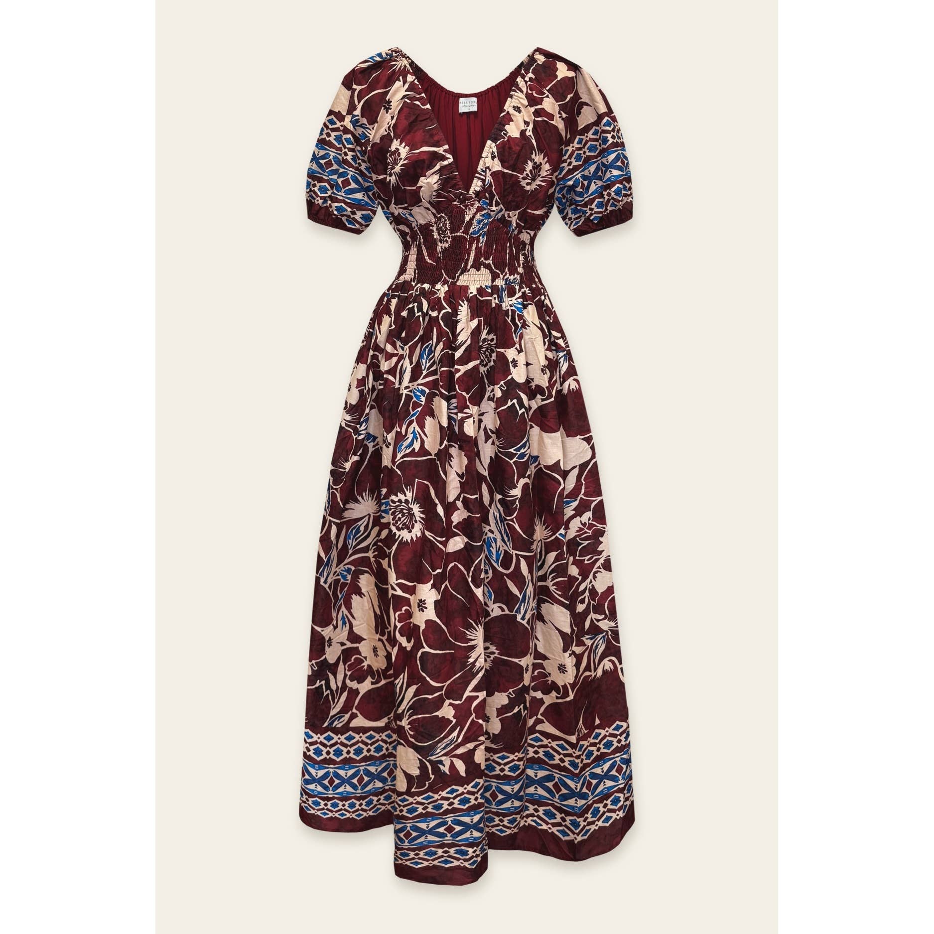 Serene Hills Puff Sleeve V Neck Dress