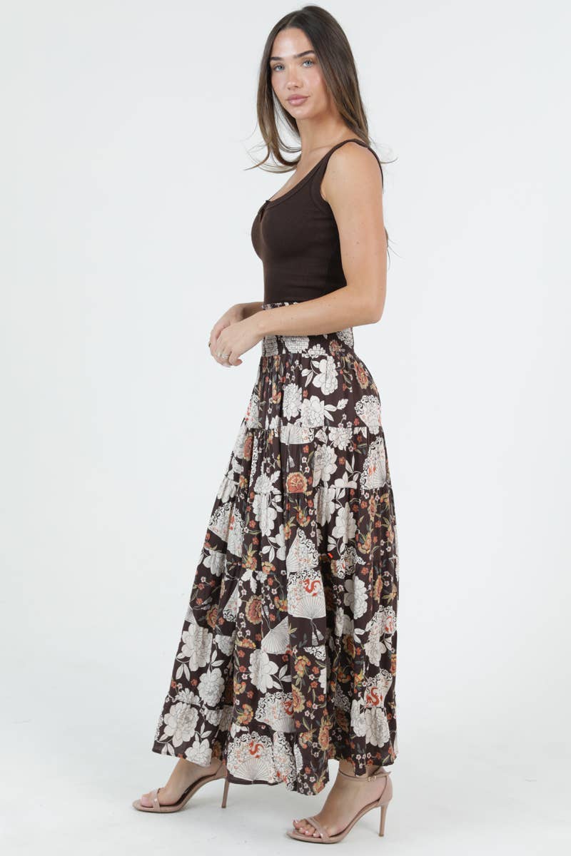 26P57-A969 TIERED SKIRT WITH SMOCKED WAISTBAND