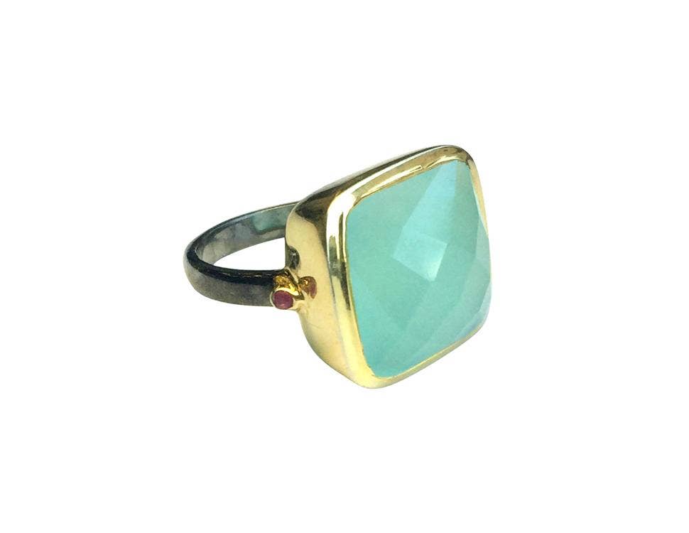 Faceted Stone Halo Ring