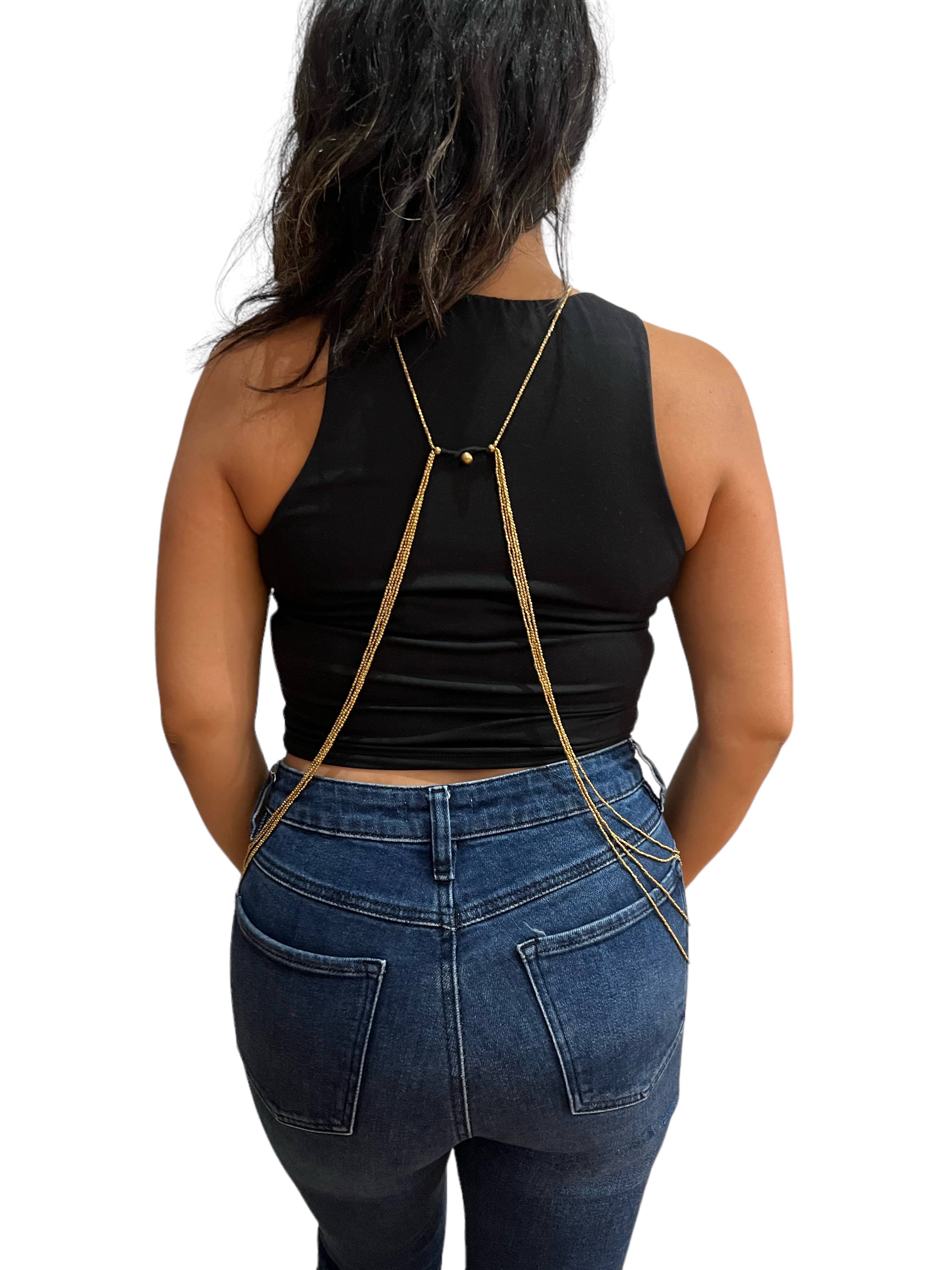 Beaded Brass Triangle Body Chain