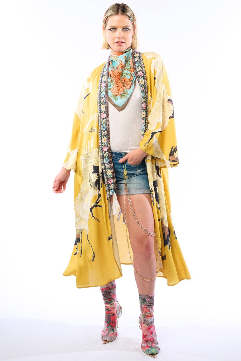 Story of the Crane Kimono - Mustard | Bohemian Coverup Robe