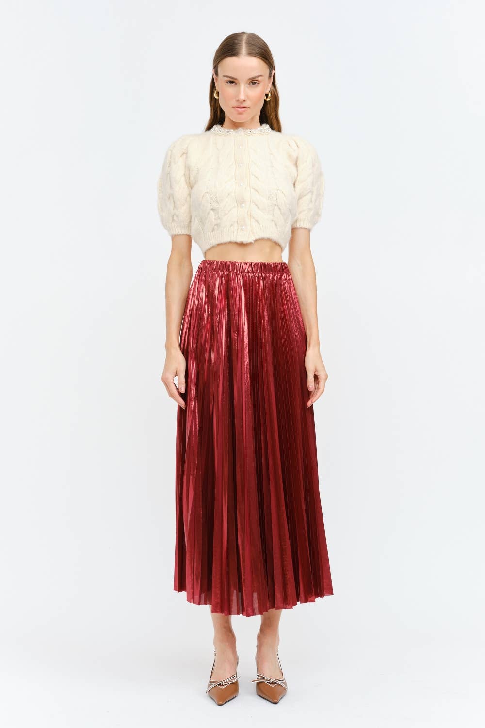 Alessandra Burgundy Pleated Skirt