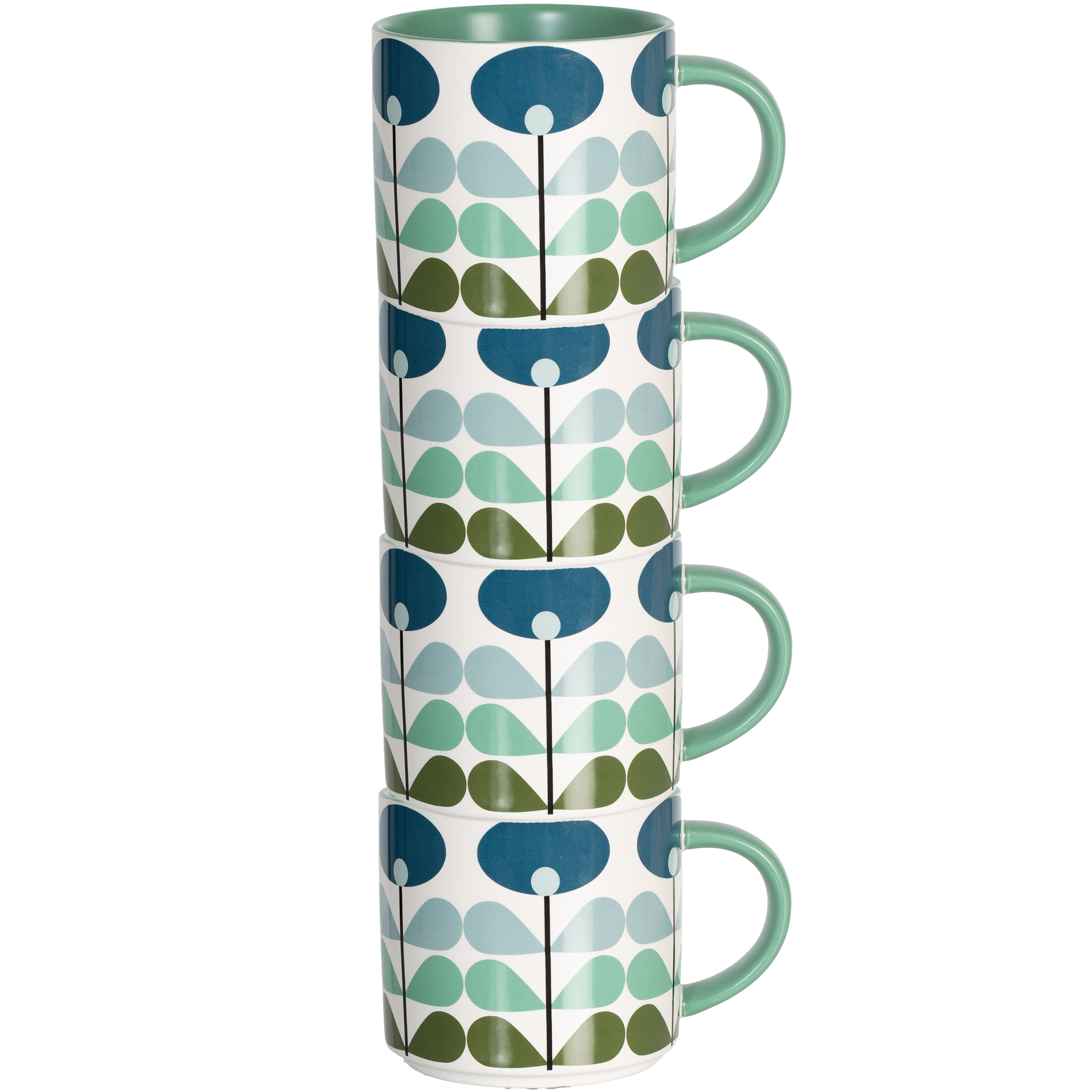 Blue Mid Century ModFlower Stackable Matte Coffee Tea Mug