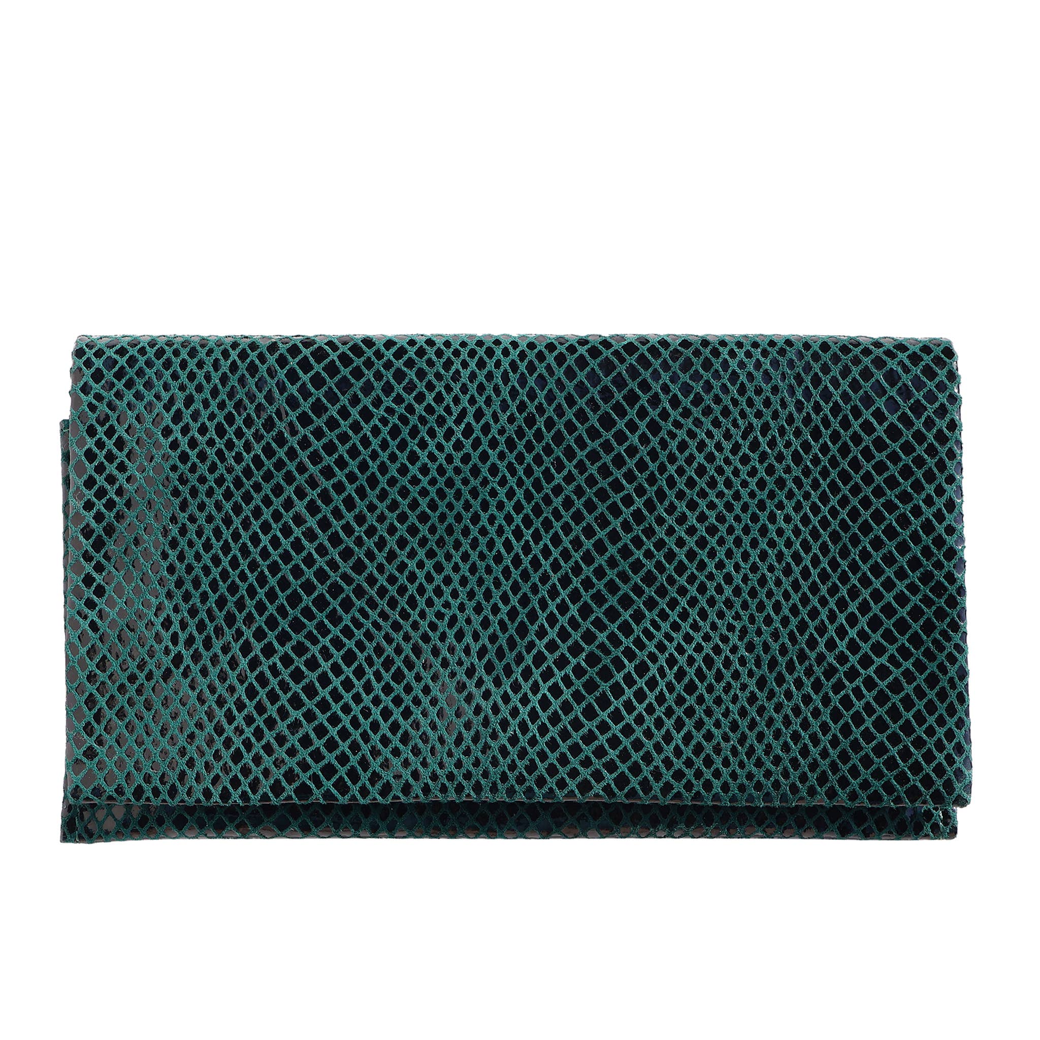 Gio Handcrafted Leather Wallet in dark green with textured snakeskin pattern and sleek folded design for everyday style