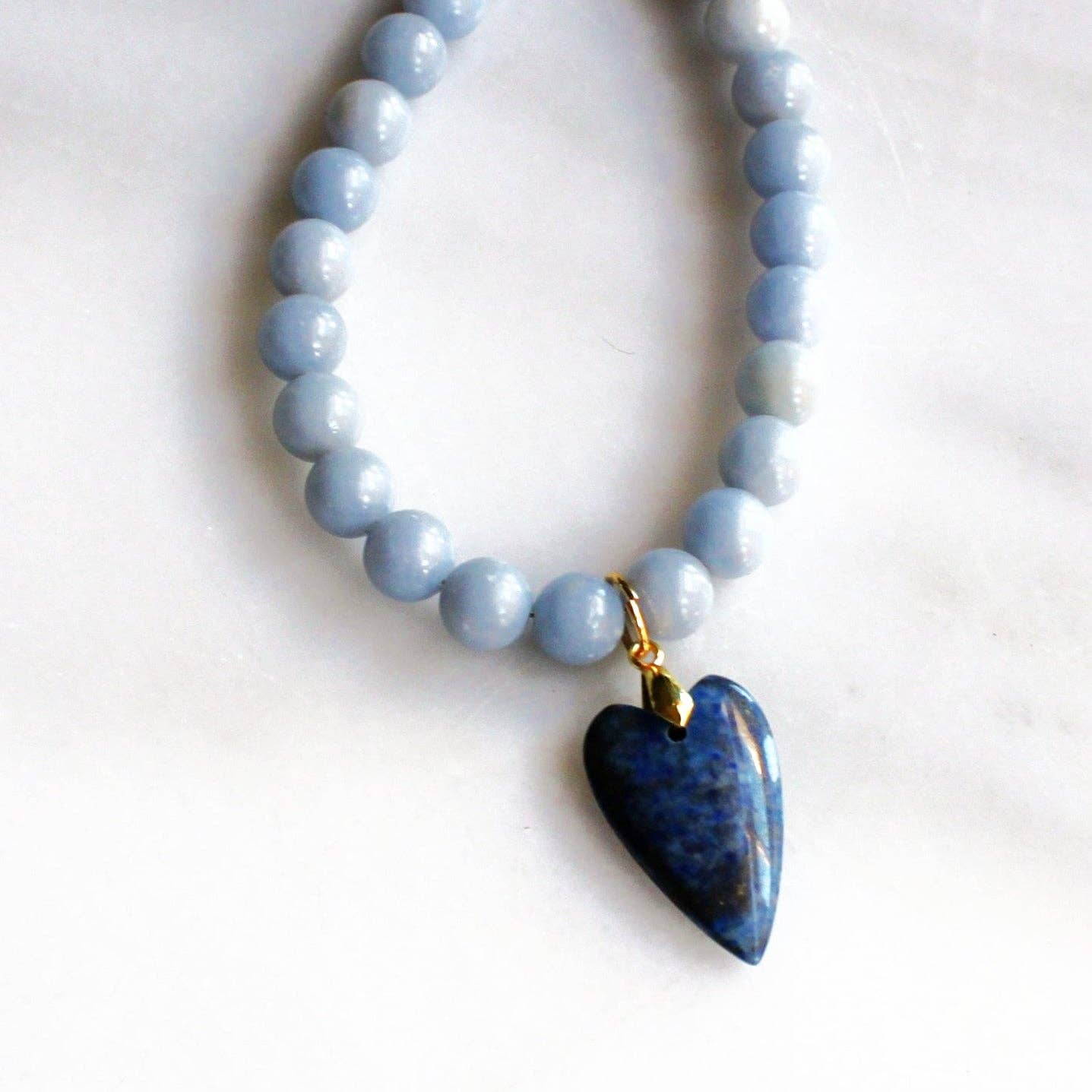 Denim Heart Beaded Necklace - Handmade Jewelry