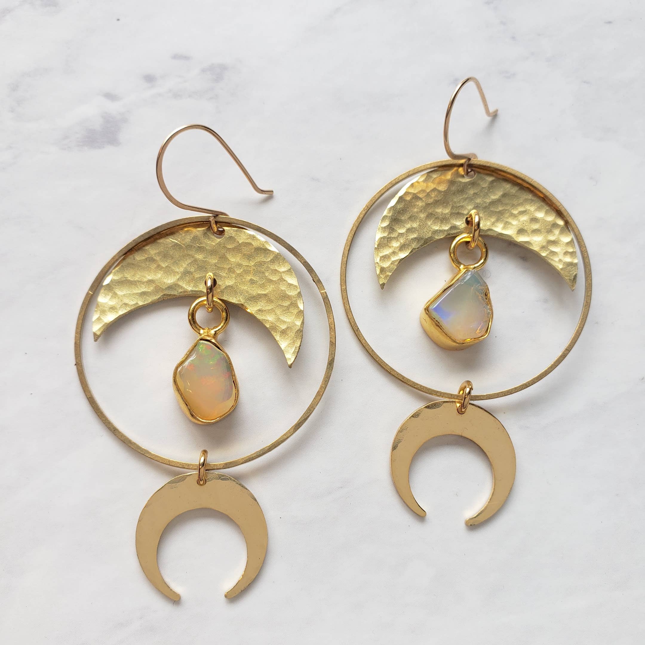 Opal Halo Moon Hoops