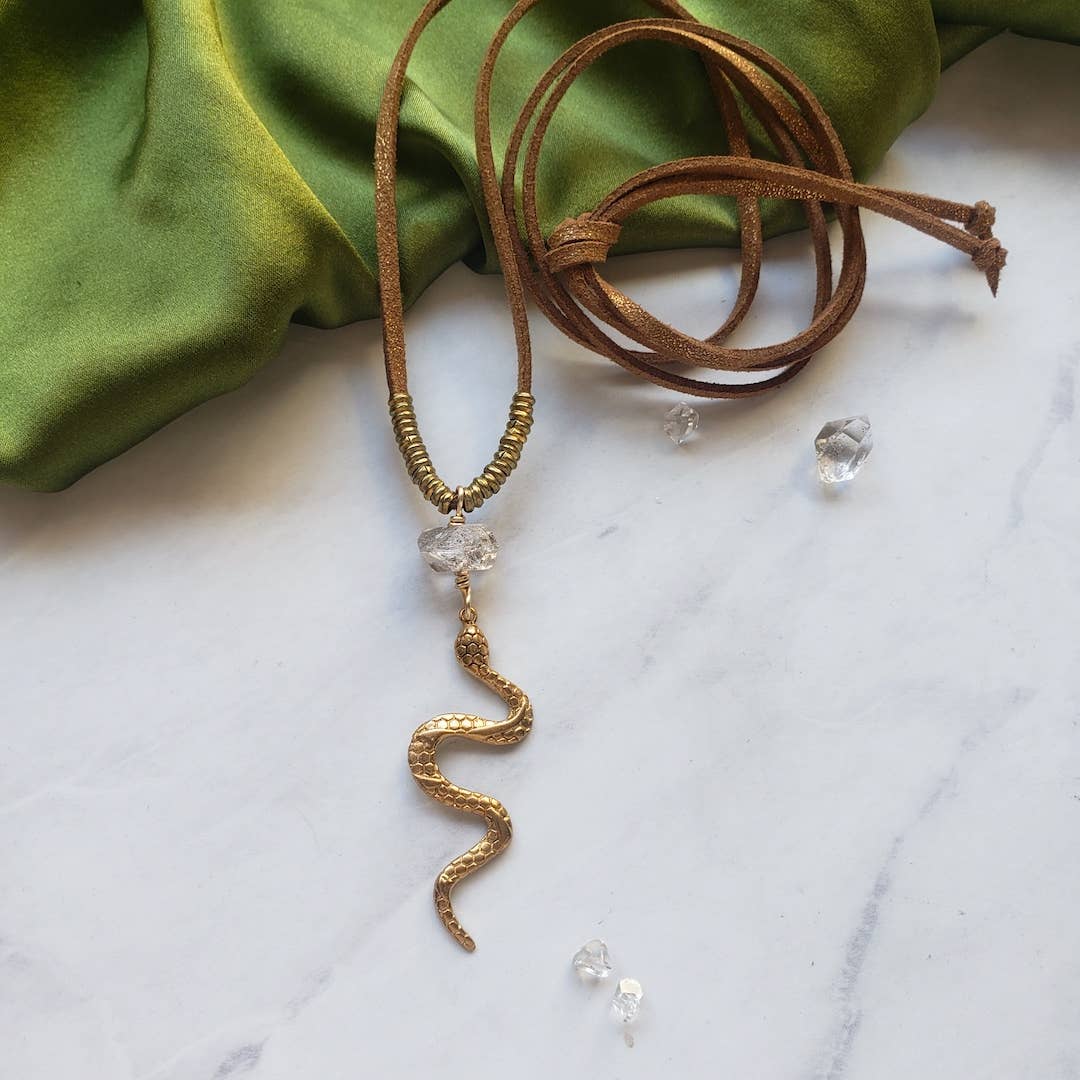 Gold Year of the Snake Diamond Quartz Long Necklace