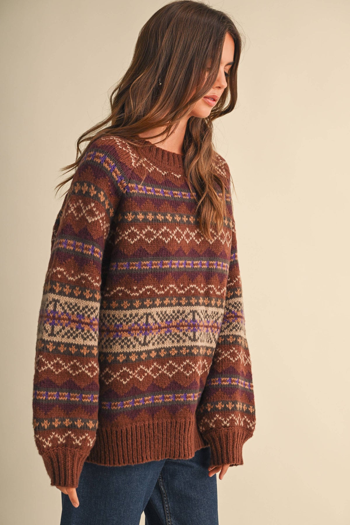 IT4703 LONG SLEEVED FAIR ISLE SWEATER