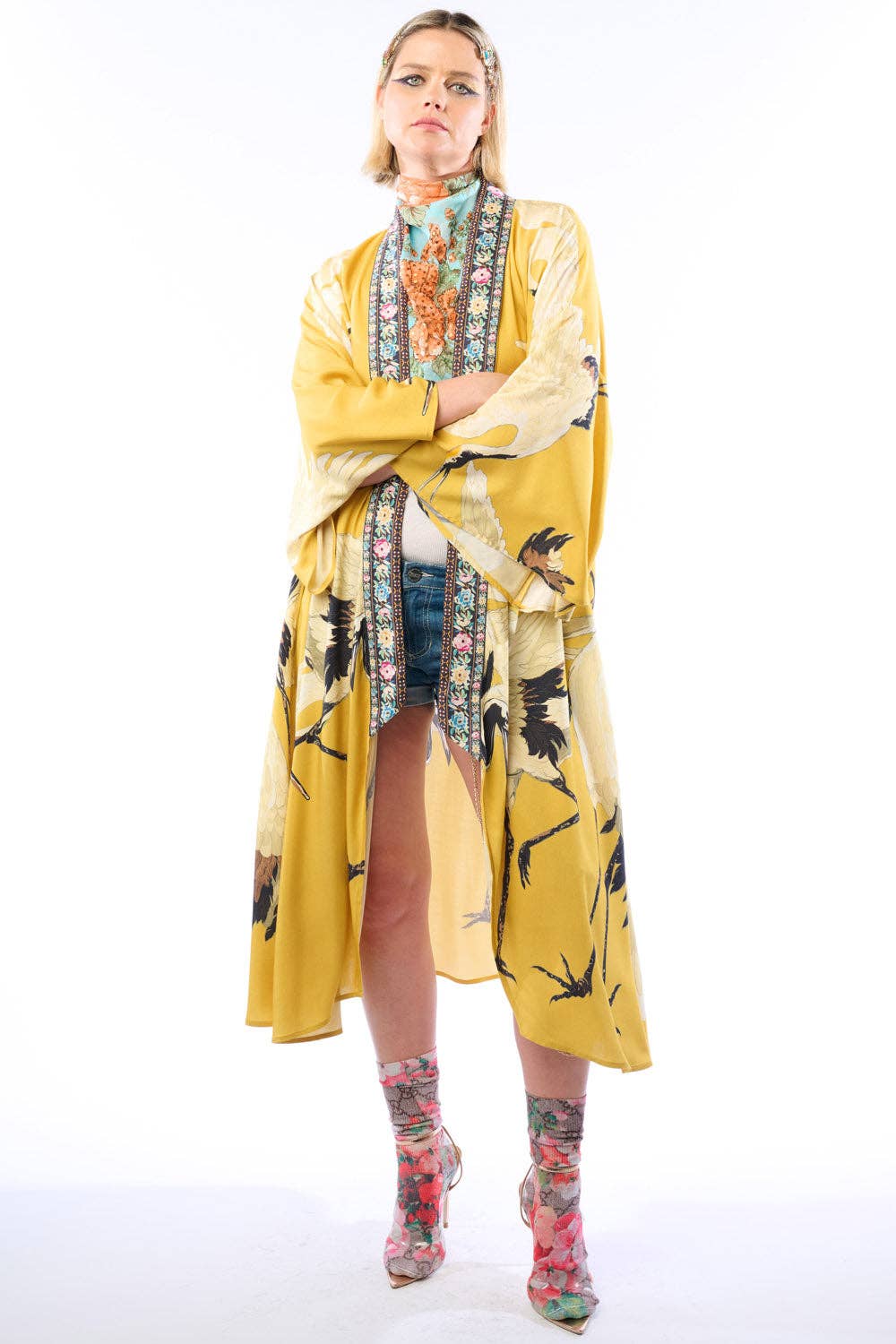 Story of the Crane Kimono - Mustard | Bohemian Coverup Robe