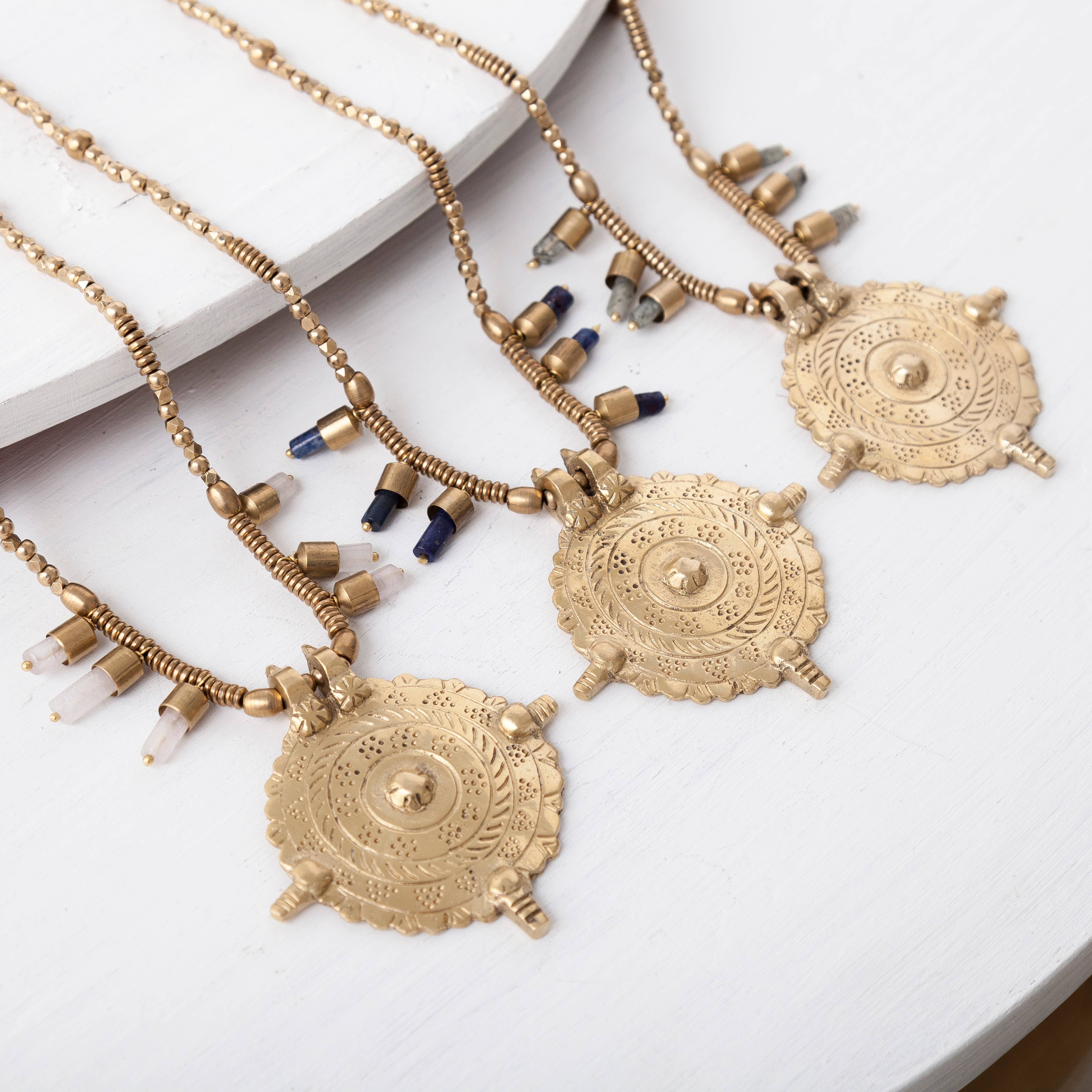 Tribal Compass Necklace, Rutile Quartz