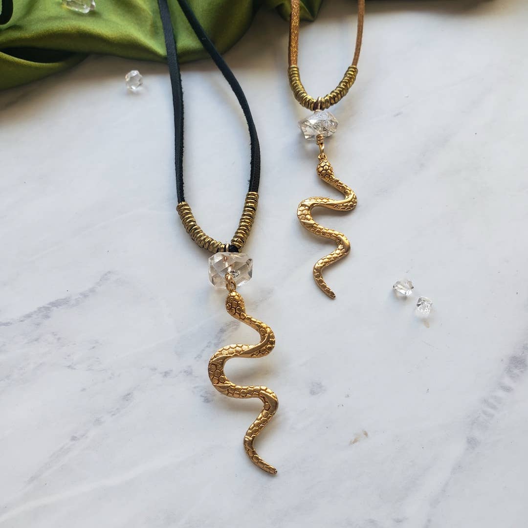 Gold Year of the Snake Diamond Quartz Long Necklace
