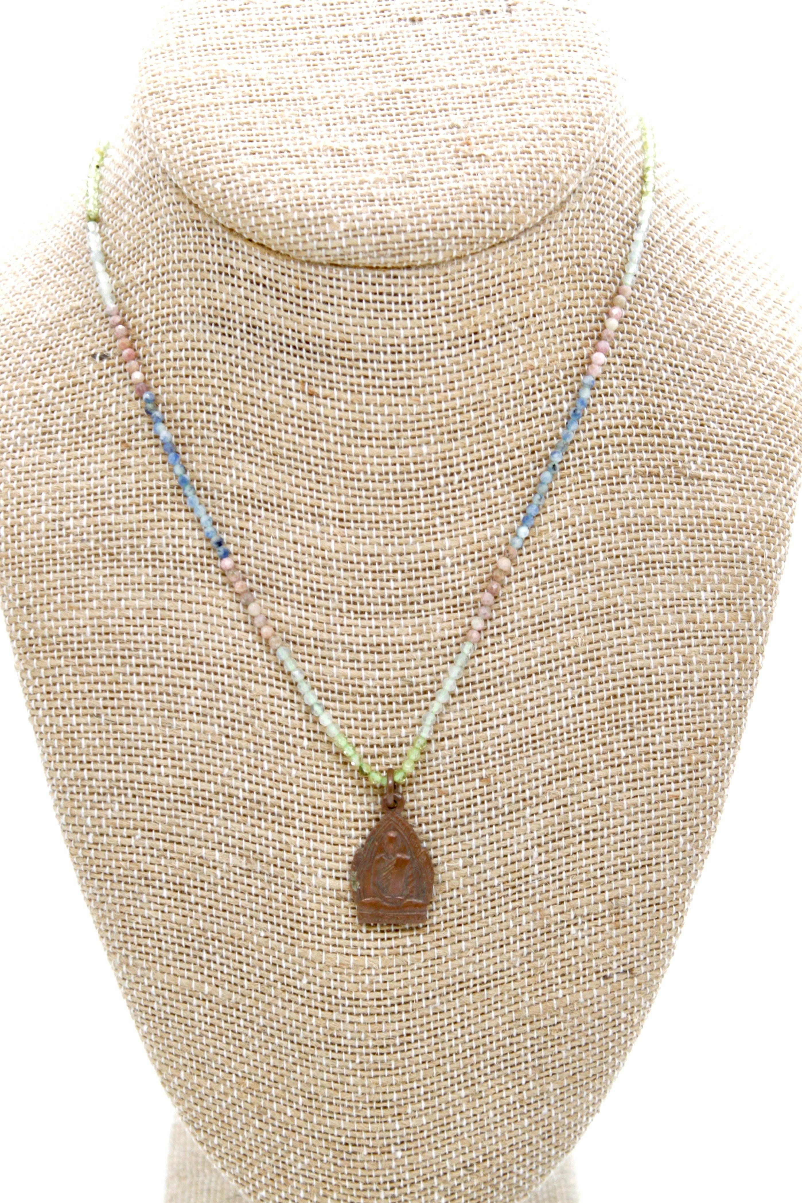 Buddha Necklace 120 - Mini Faceted Semi Precious Stone Necklace with delicate colorful beads and carved Buddha pendant