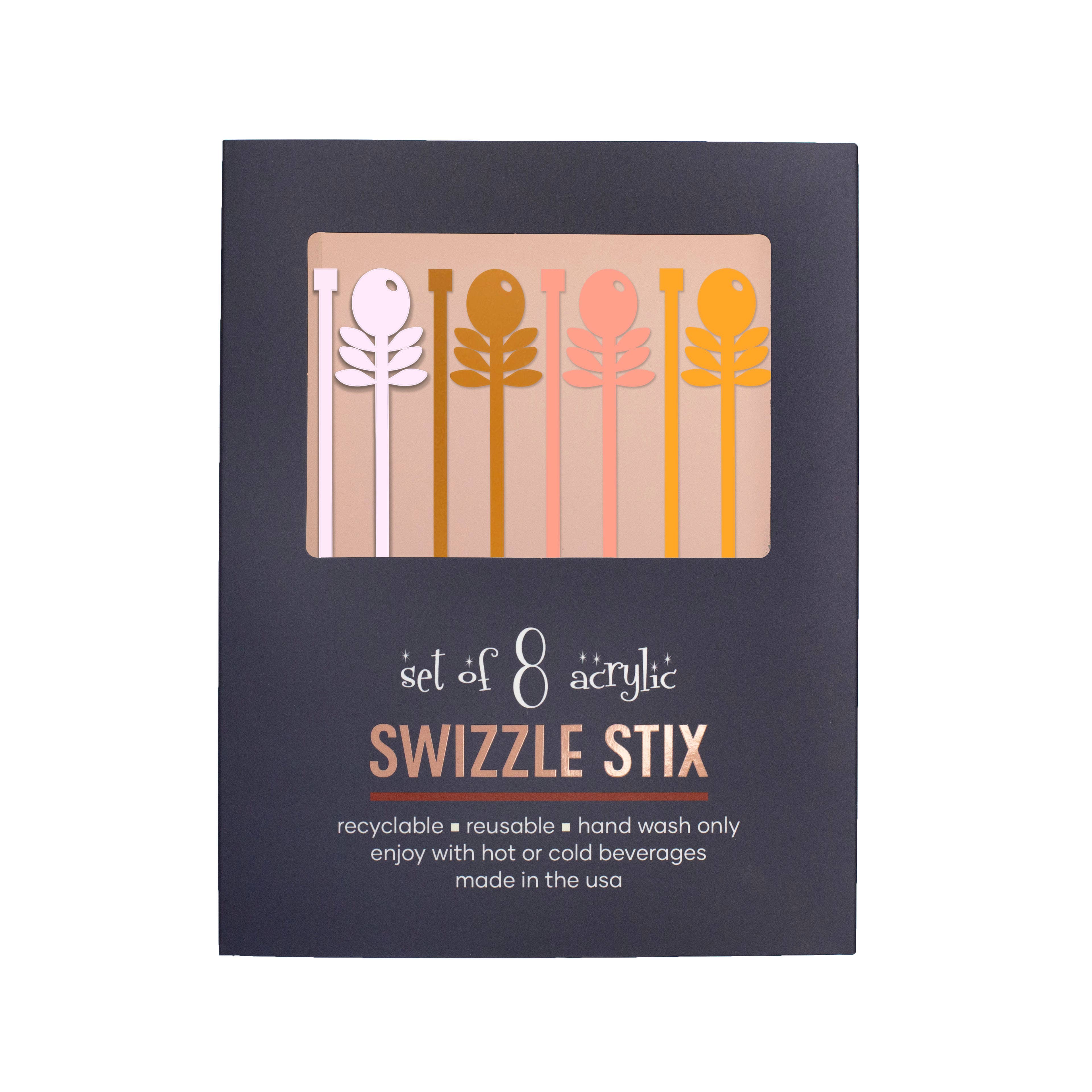 Pink Flowers Mid Century Acrylic Drink Stirrer Swizzle Stix