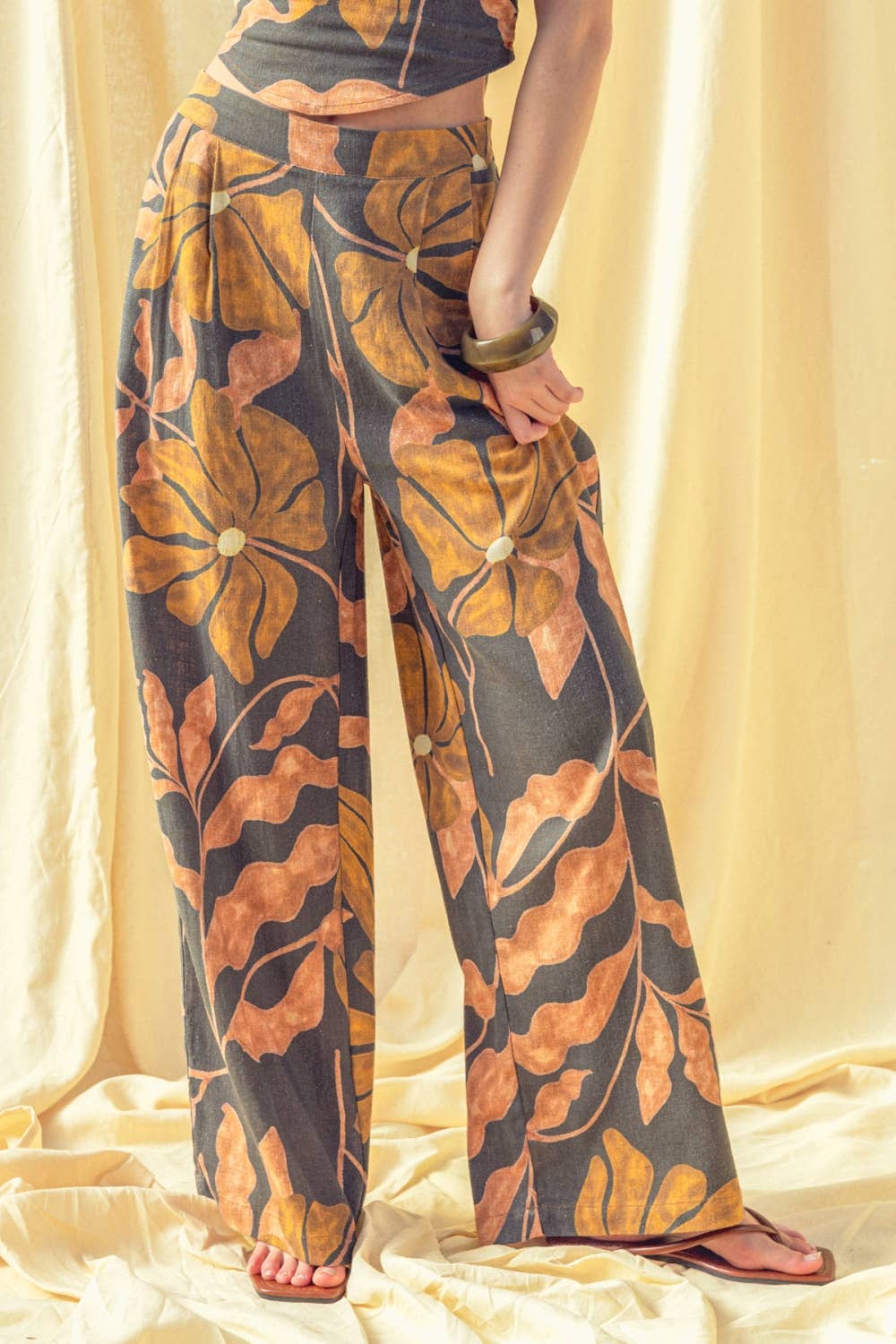 P5980ST MULTI PRINT LINEN WIDE LEG PANTS