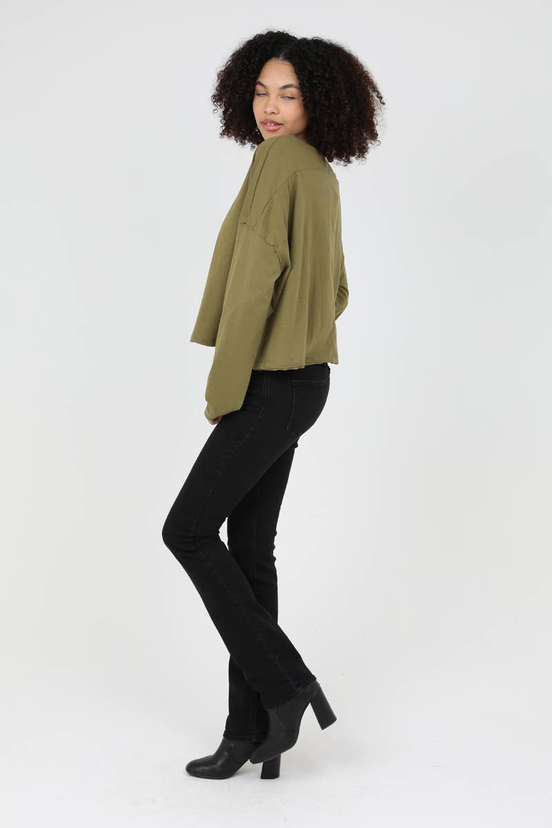 LONG SLEEVE SLUBBY KNIT TOP WITH RAW EDGES