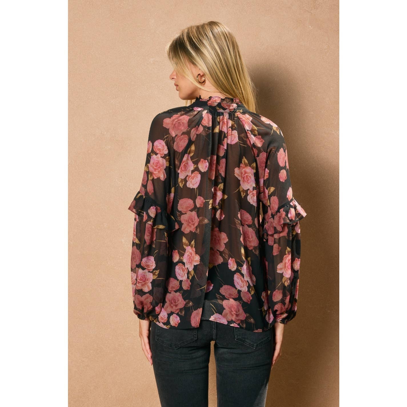 Obsidian Rose Pleated Ruffled Blouse