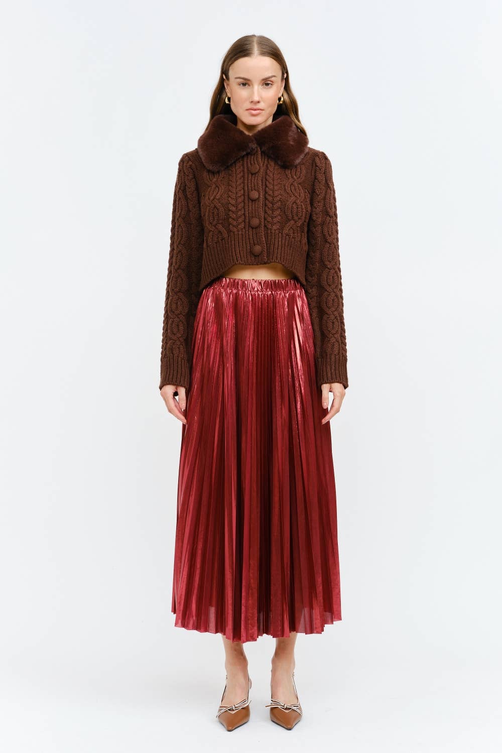 Alessandra Burgundy Pleated Skirt