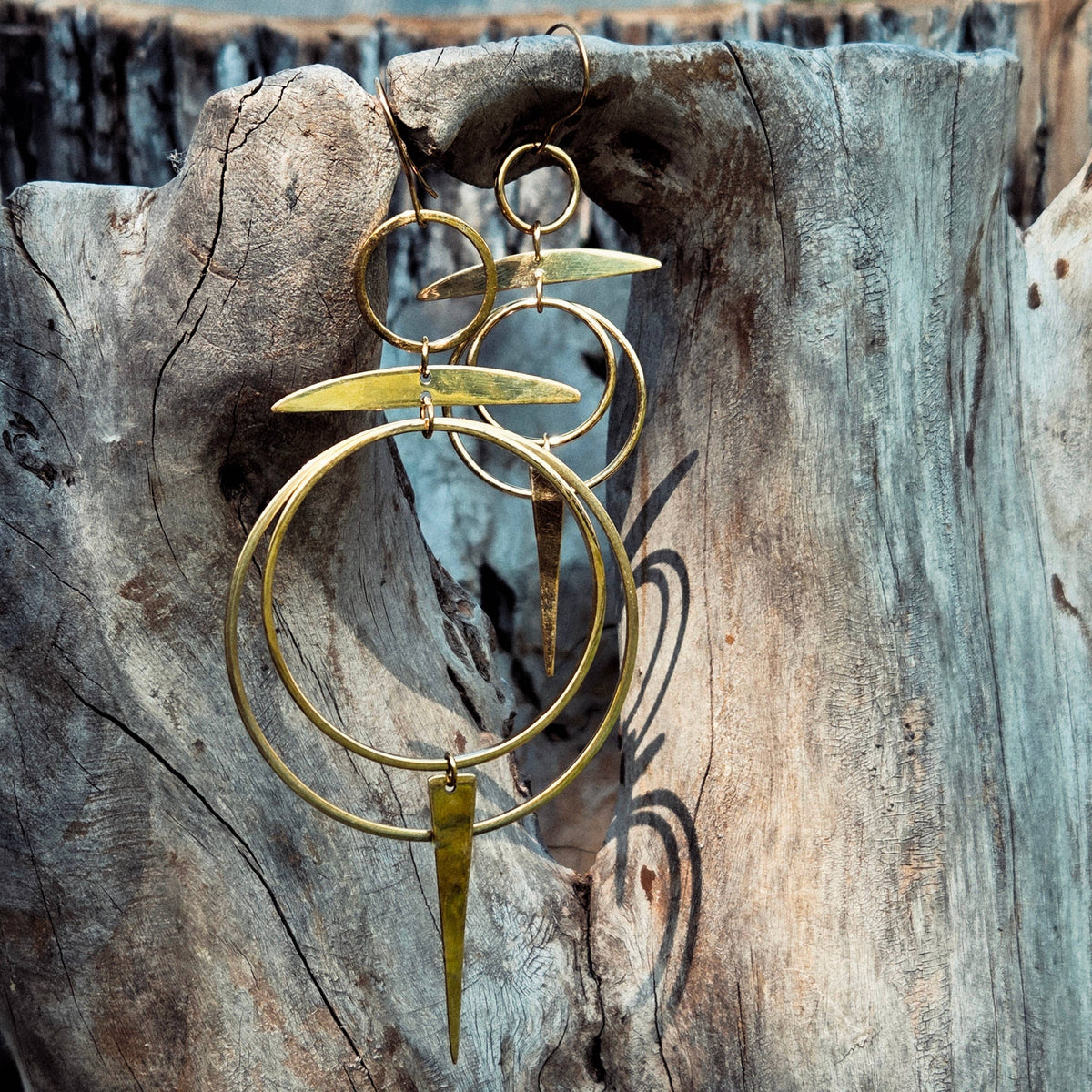 Brass hoop small light chandelier earrings handmade solstice