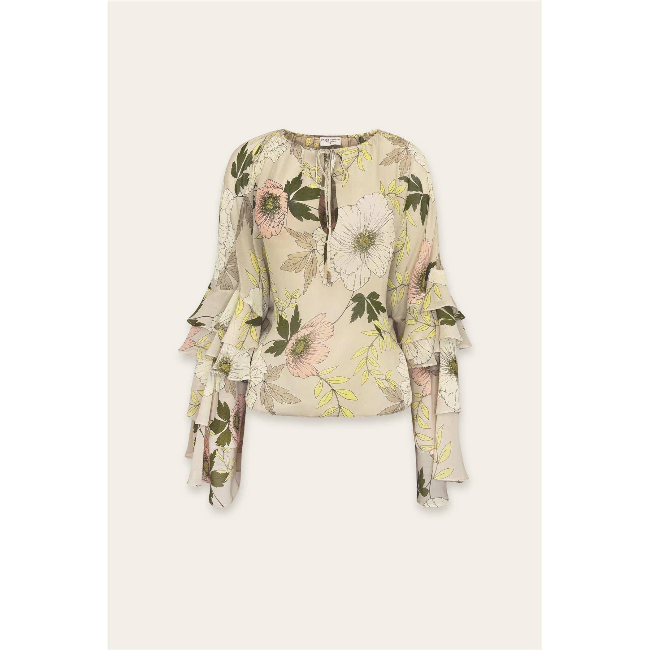 Green Tea Time Ruffle Detail Blouse