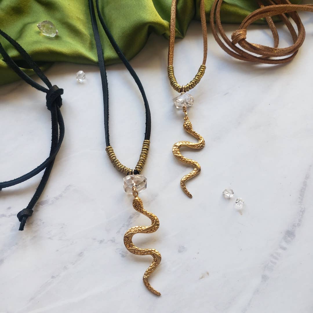 Gold Year of the Snake Diamond Quartz Long Necklace