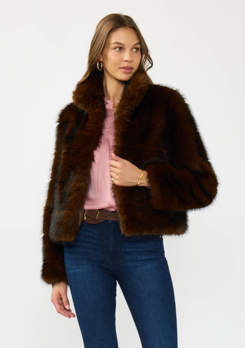 Cropped Faux Fur Jacket with Pockets