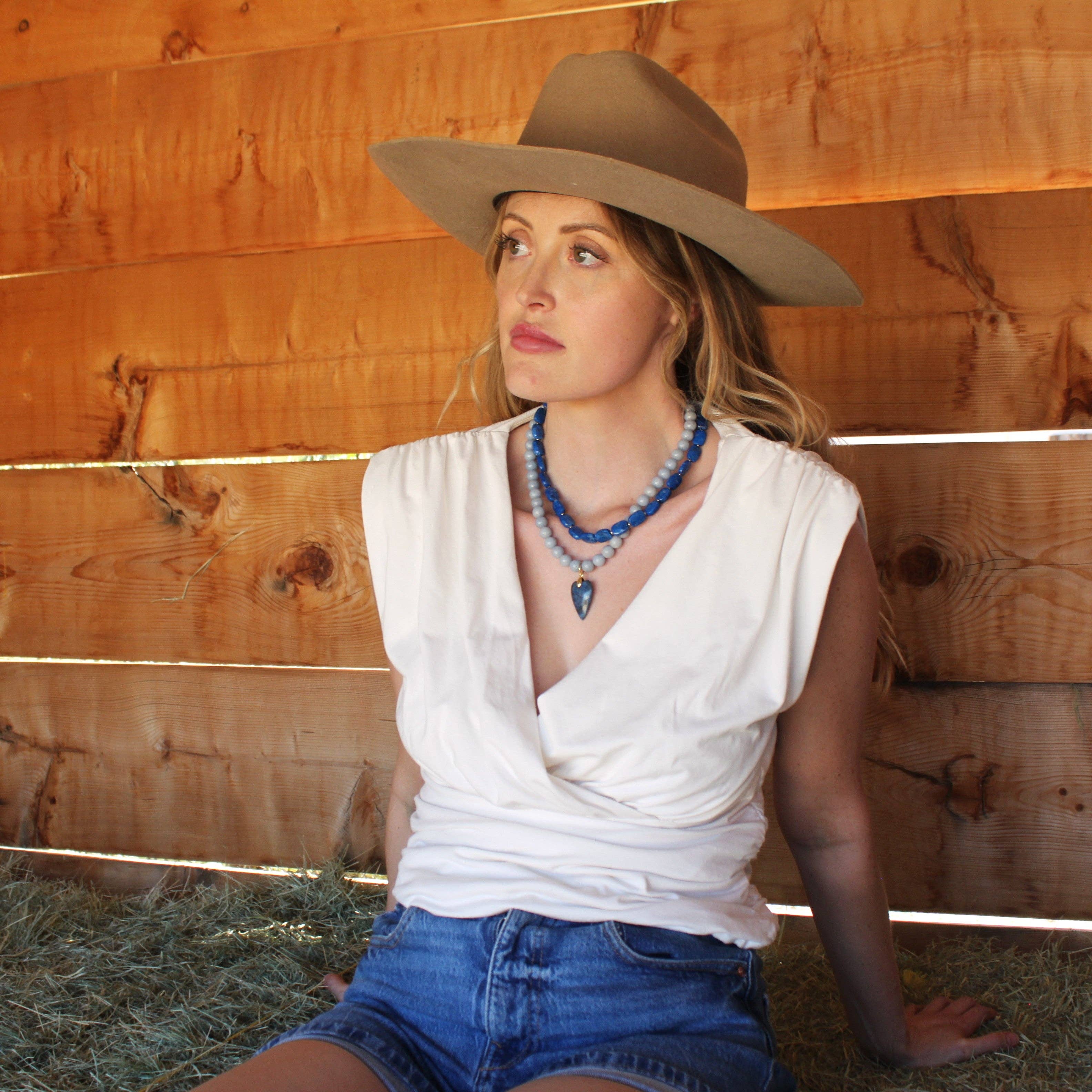 Denim Heart Beaded Necklace - Handmade Jewelry