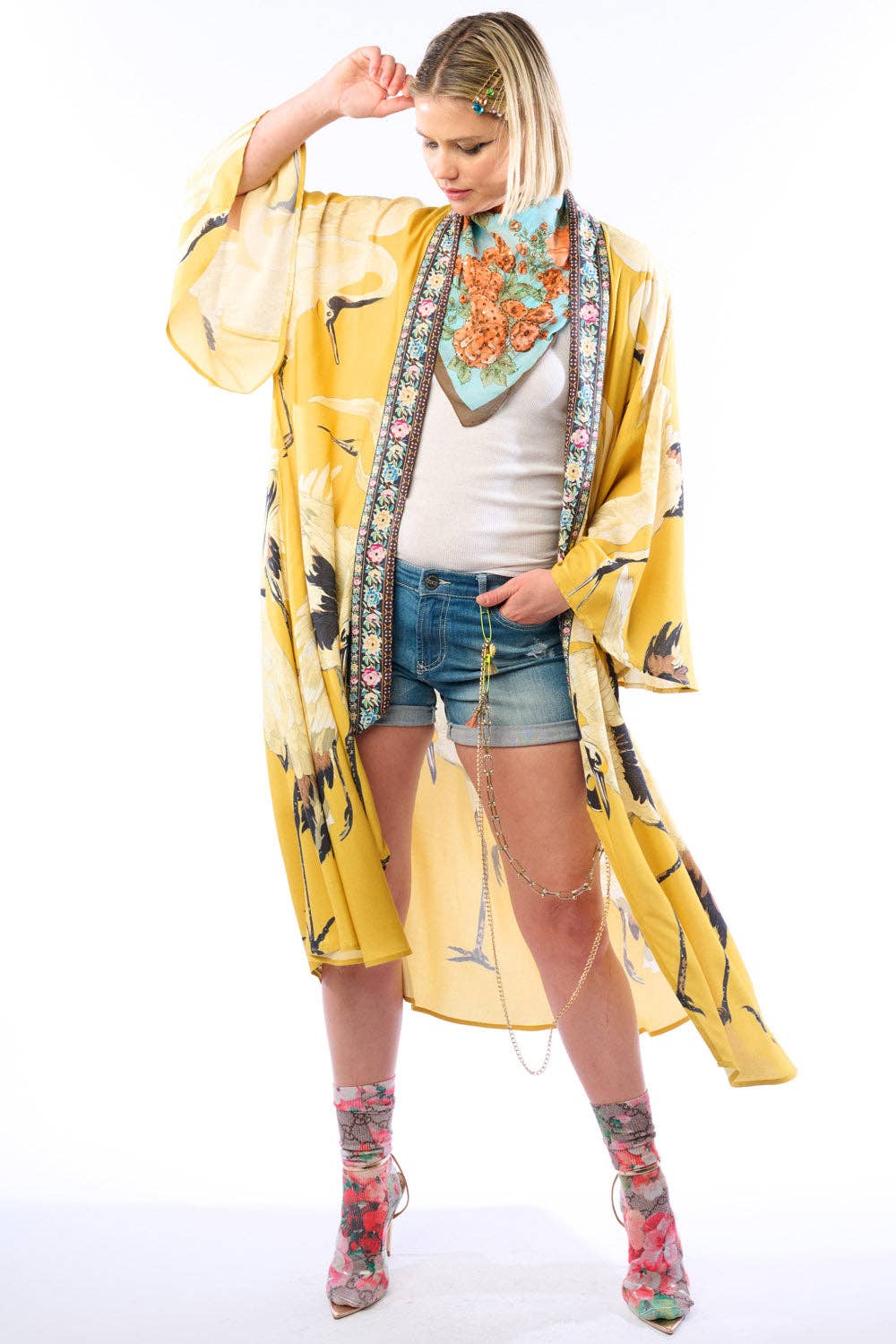 Story of the Crane Kimono - Mustard | Bohemian Coverup Robe