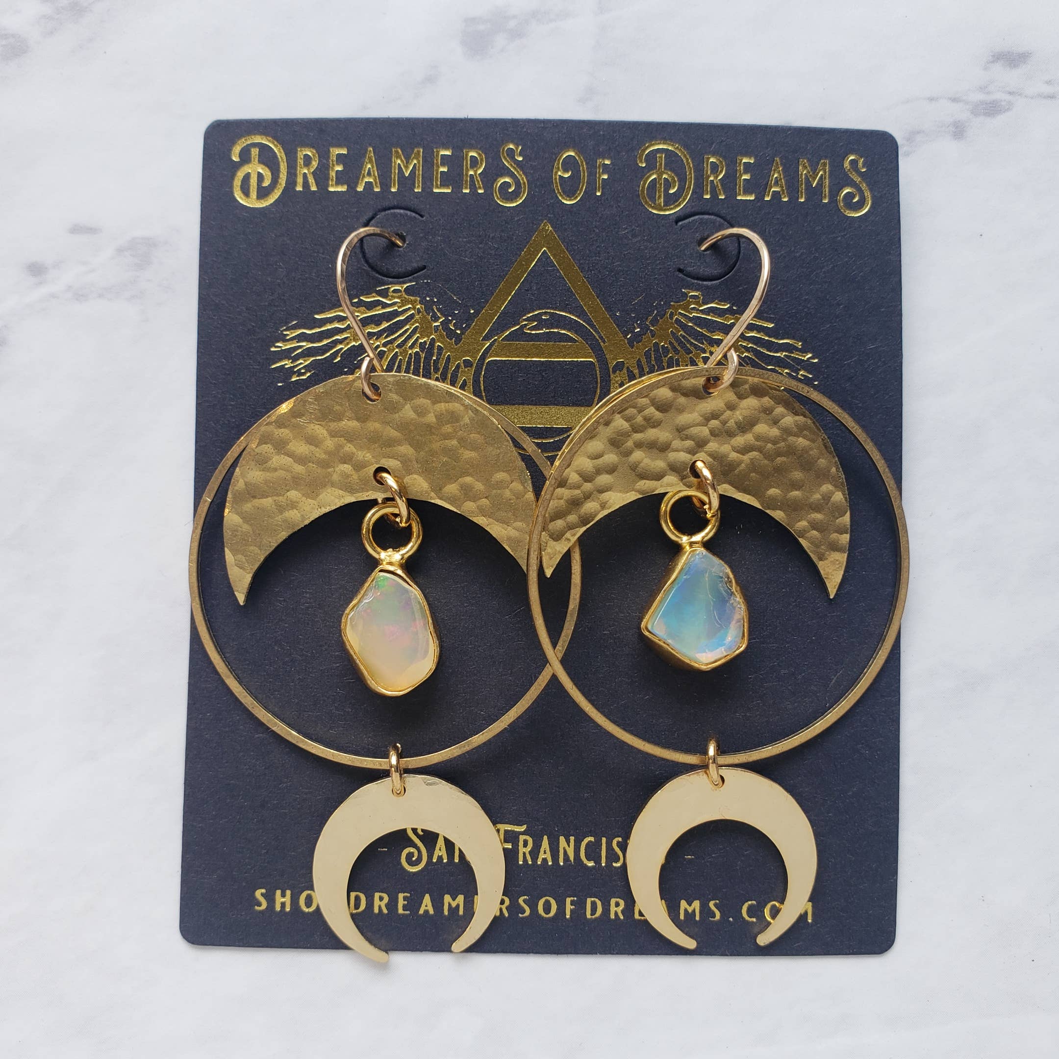 Opal Halo Moon Hoops