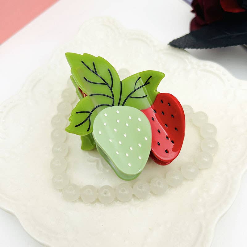 Fun Double Strawberry Hair Clip, Acetate Fruit Claw Clips