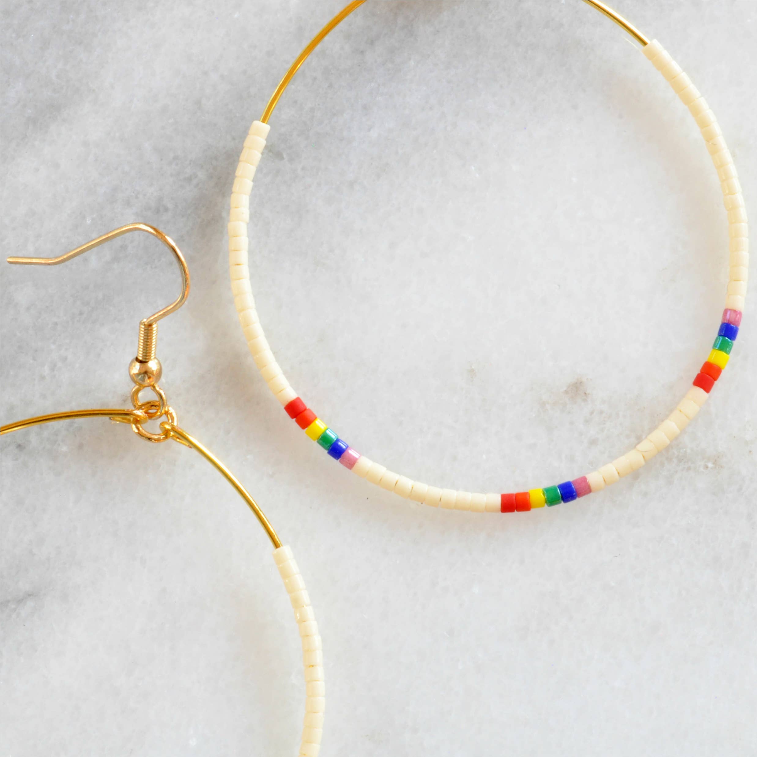 Large Gold Beaded Dangle Hoop Earrings