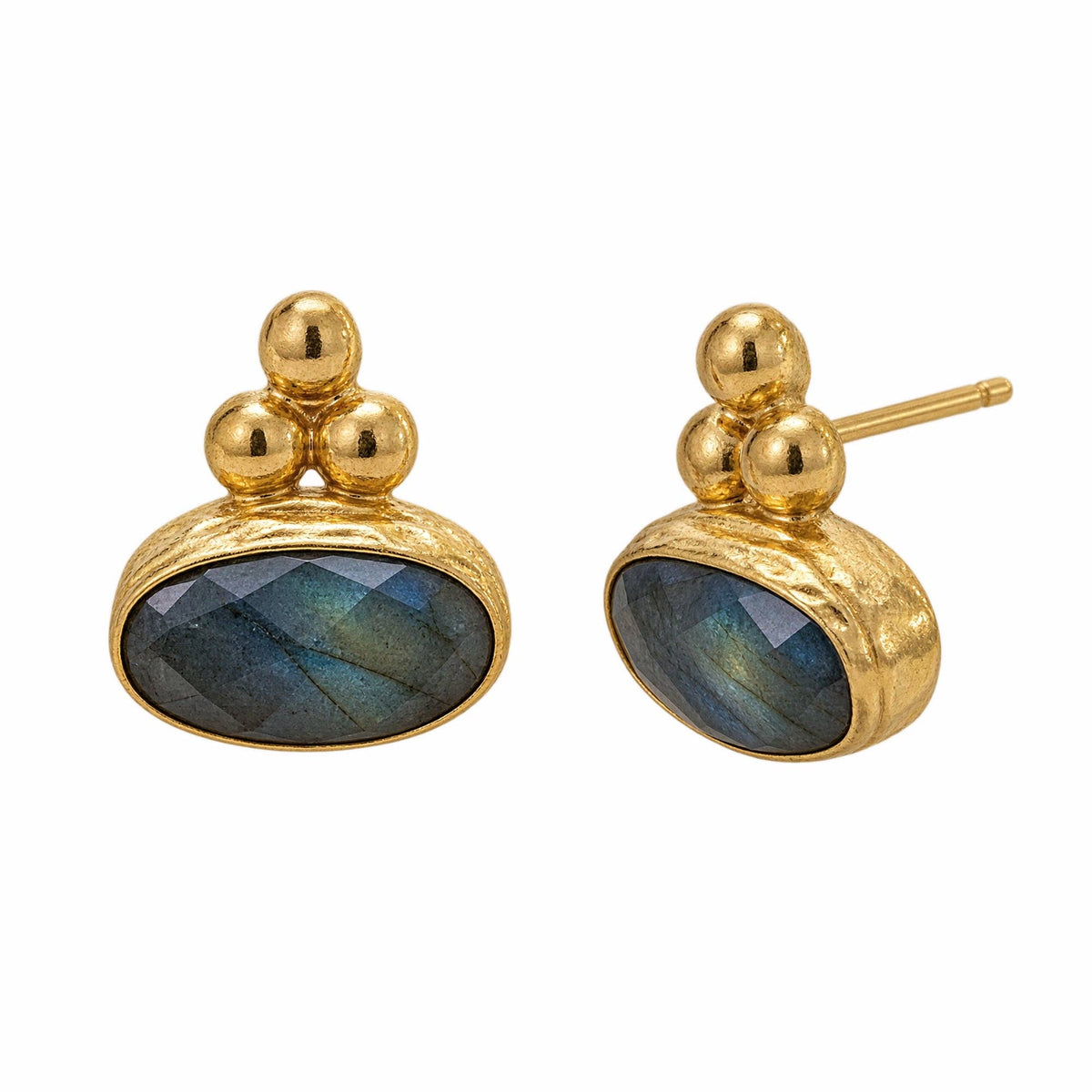 Ayleen Studs with gold tone settings and dark iridescent oval stones
