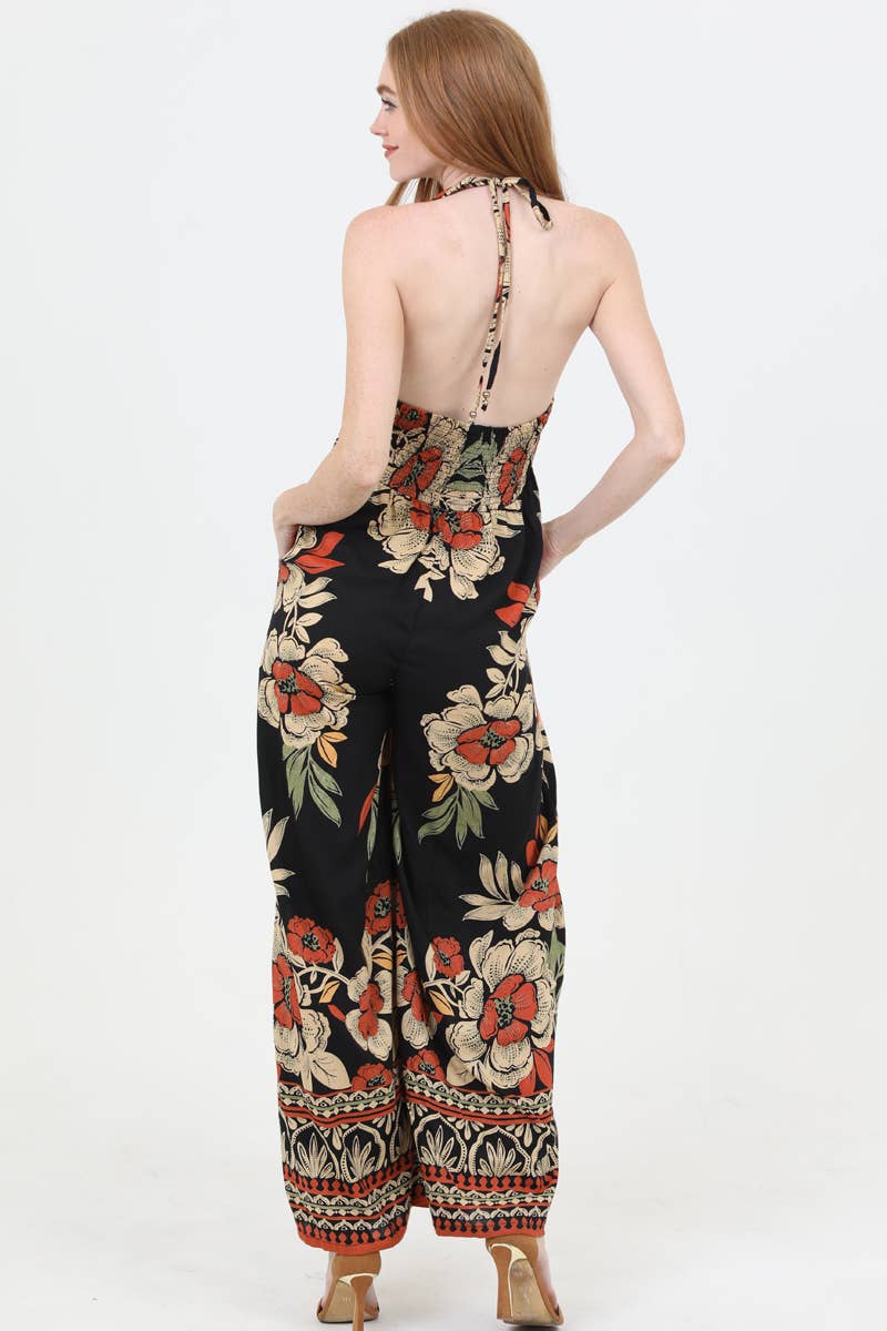 Midnight Bloom Halter Jumpsuit