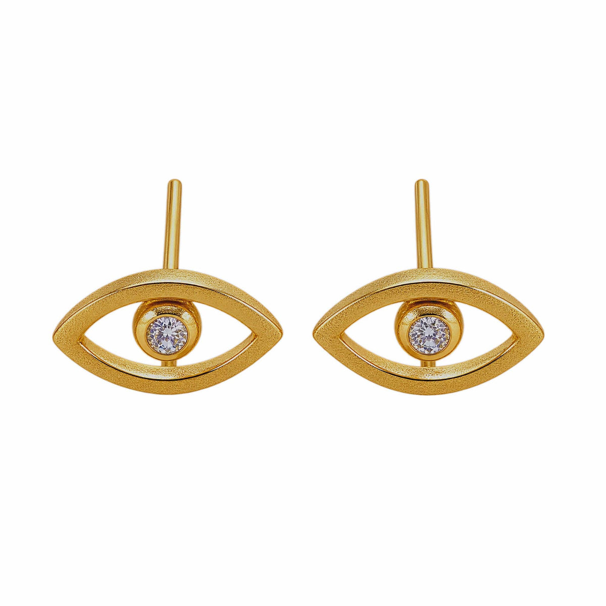 Evil Eye Silhouette Studs CZ with gold eye outlines and sparkling center stones