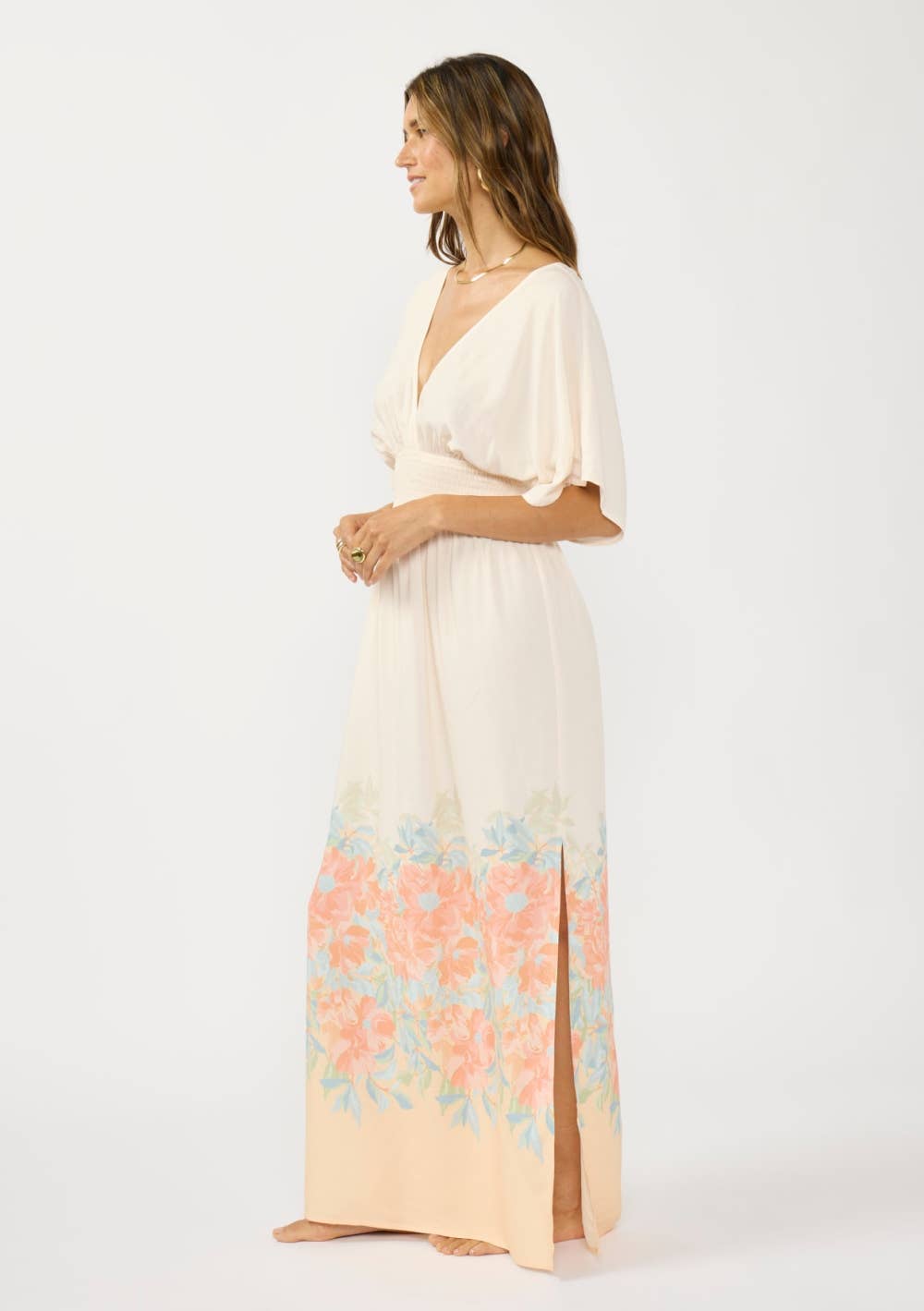 V-Neck Smocked Waist Maxi Dress