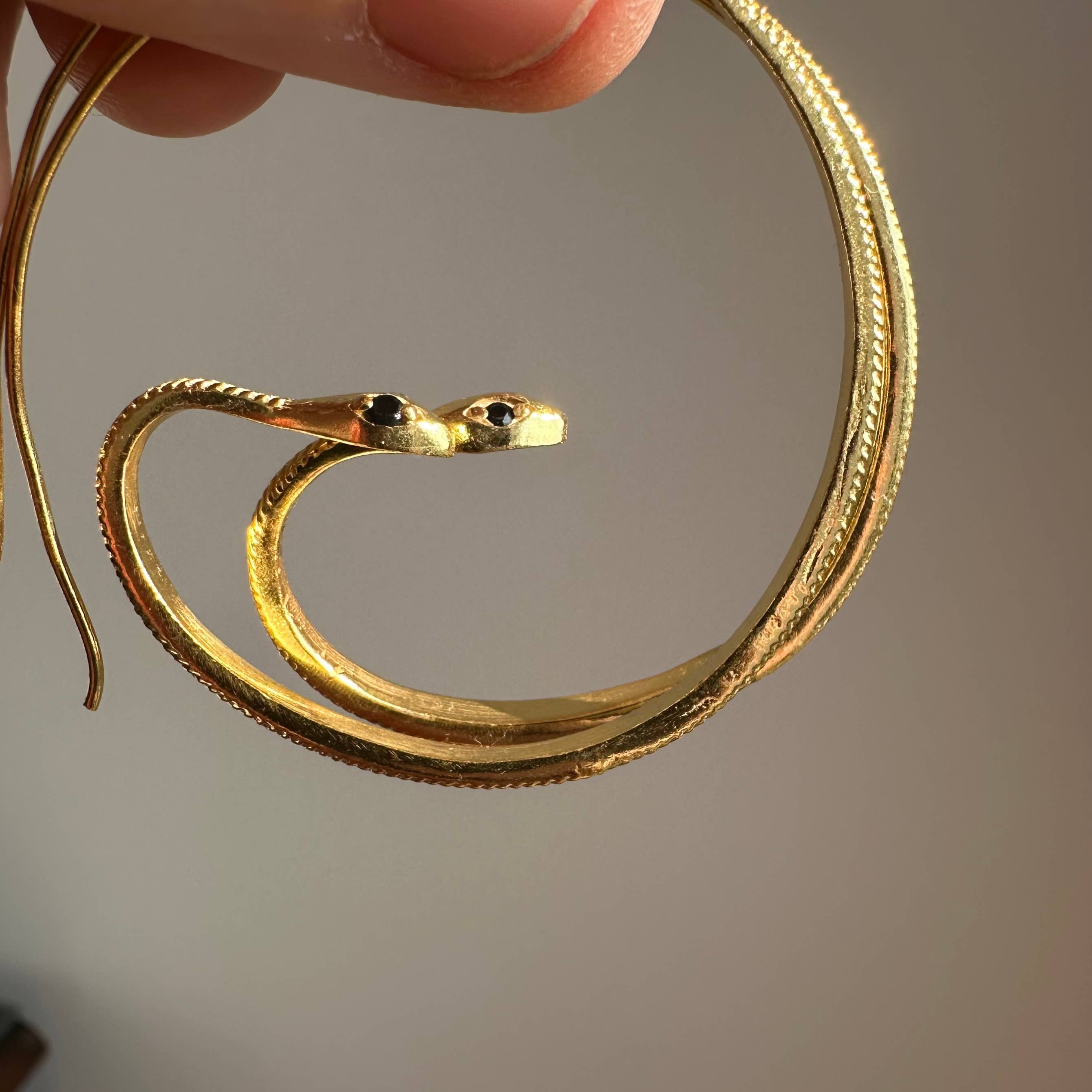 Black Zircon Earrings | Snake Hoops | Transformation Gold