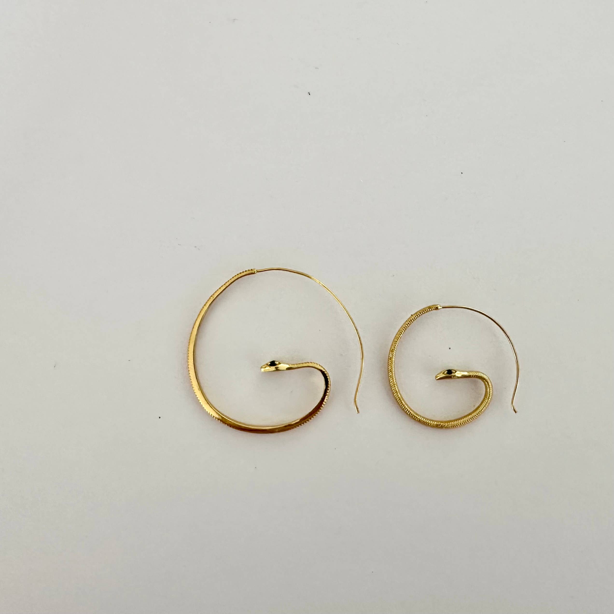 Pink Zircon Eyes Gold Baby Snake Hoop Earrings