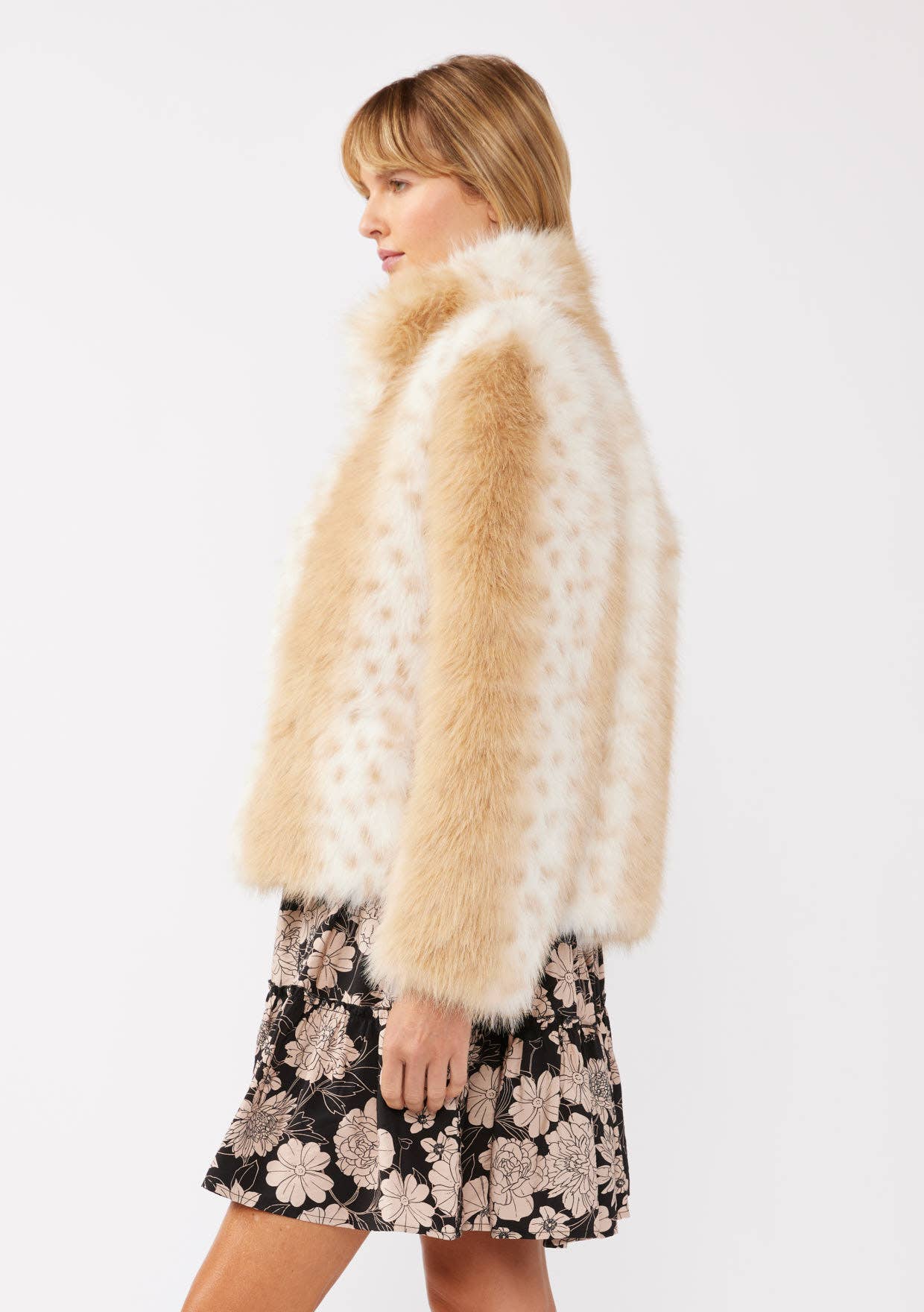 Dotted Stripe Faux Fur Jacket