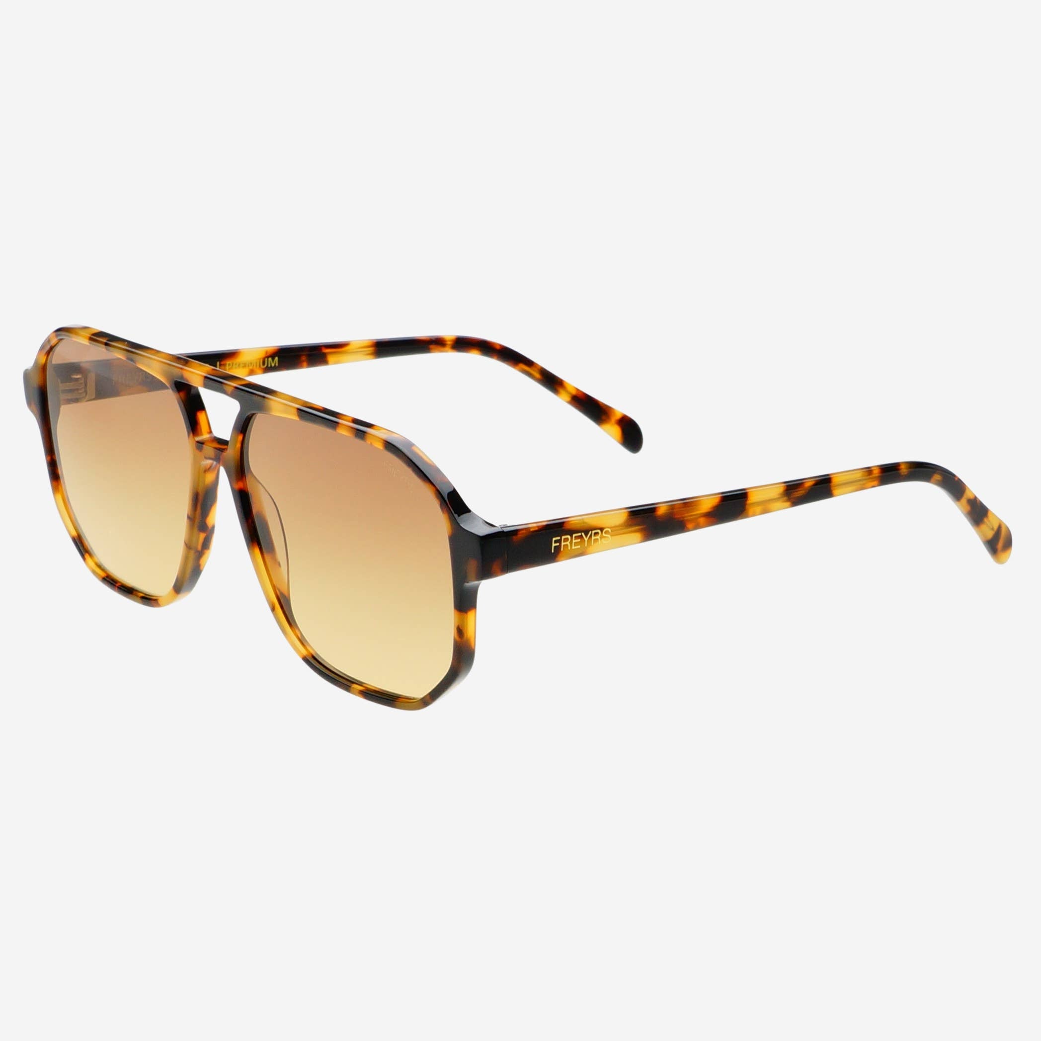 FREYRS Eyewear Billie Mens Aviator Sunglasses feature large square gradient brown premium nylon lenses and thin, curved arms, shown on a plain white background.