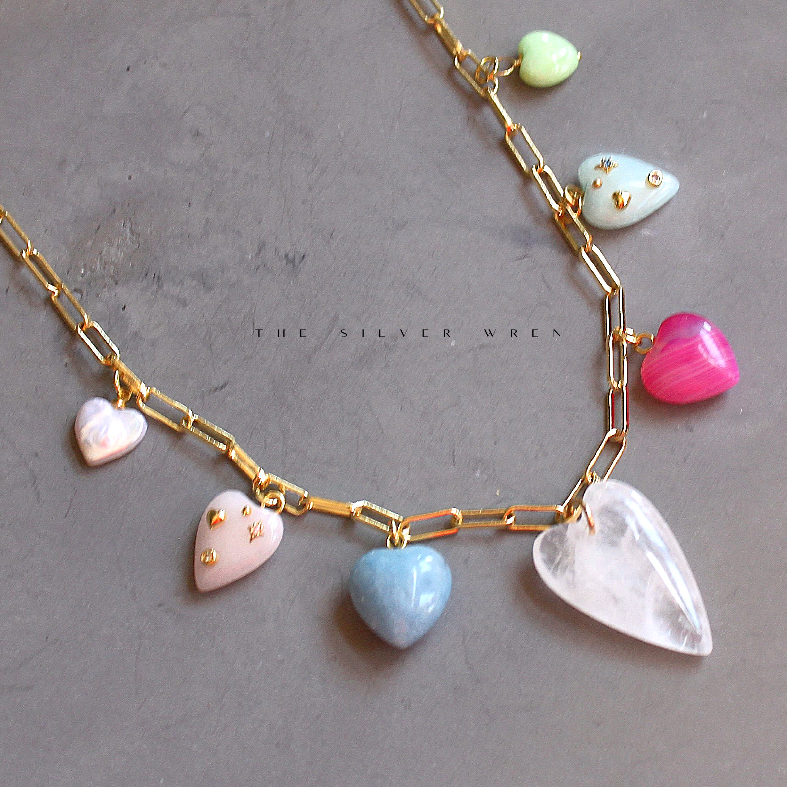 Stone Heart Multi Charm Necklace