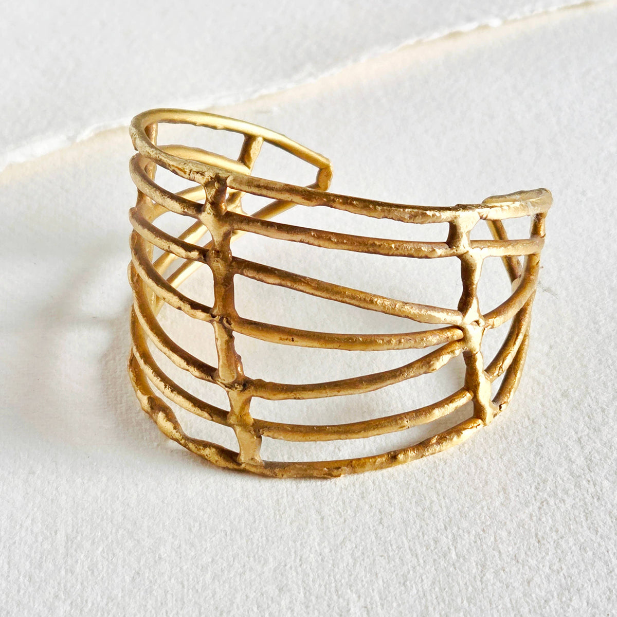 Brass caged irregular handcrafted cuff bracelet