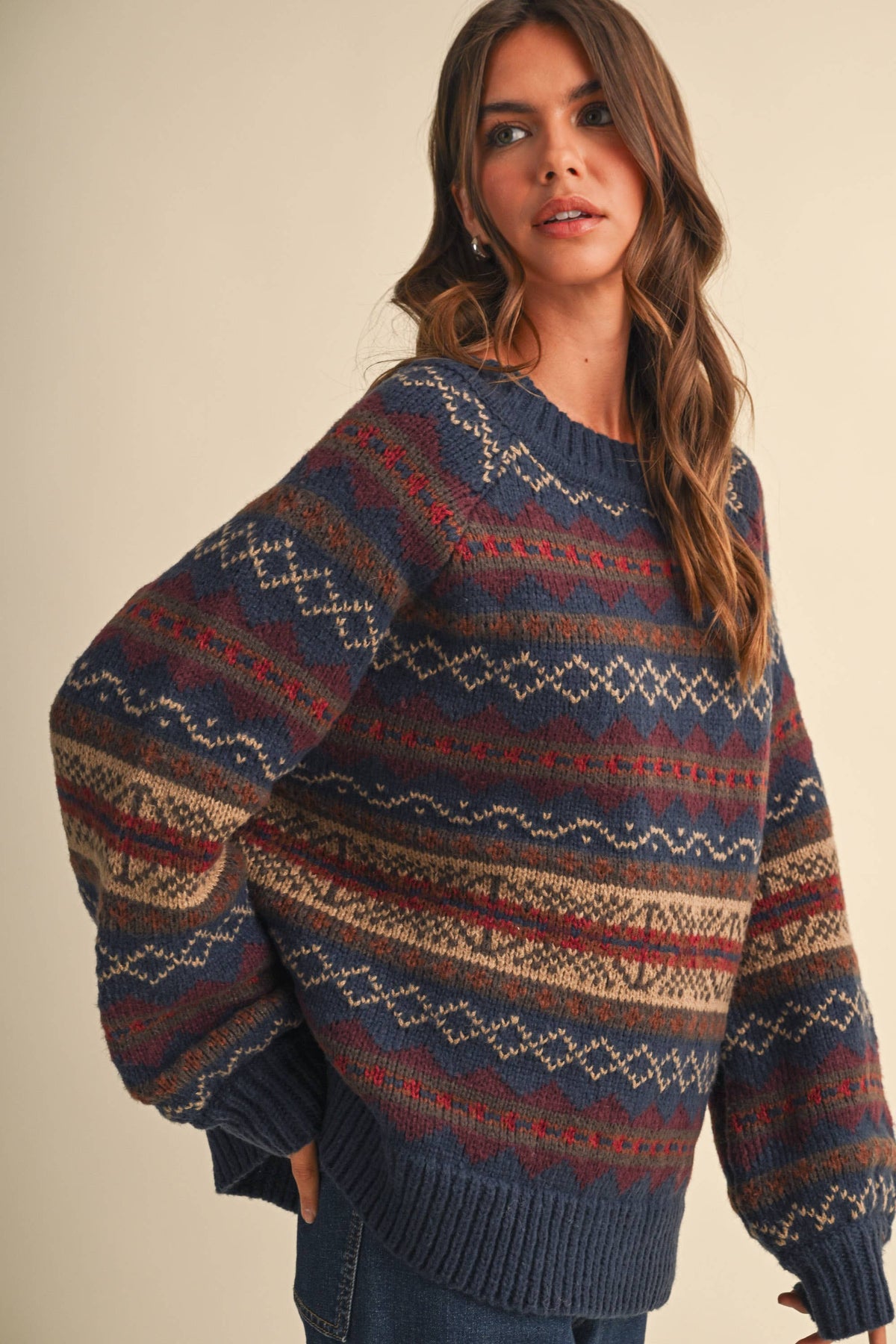 IT4703 LONG SLEEVED FAIR ISLE SWEATER