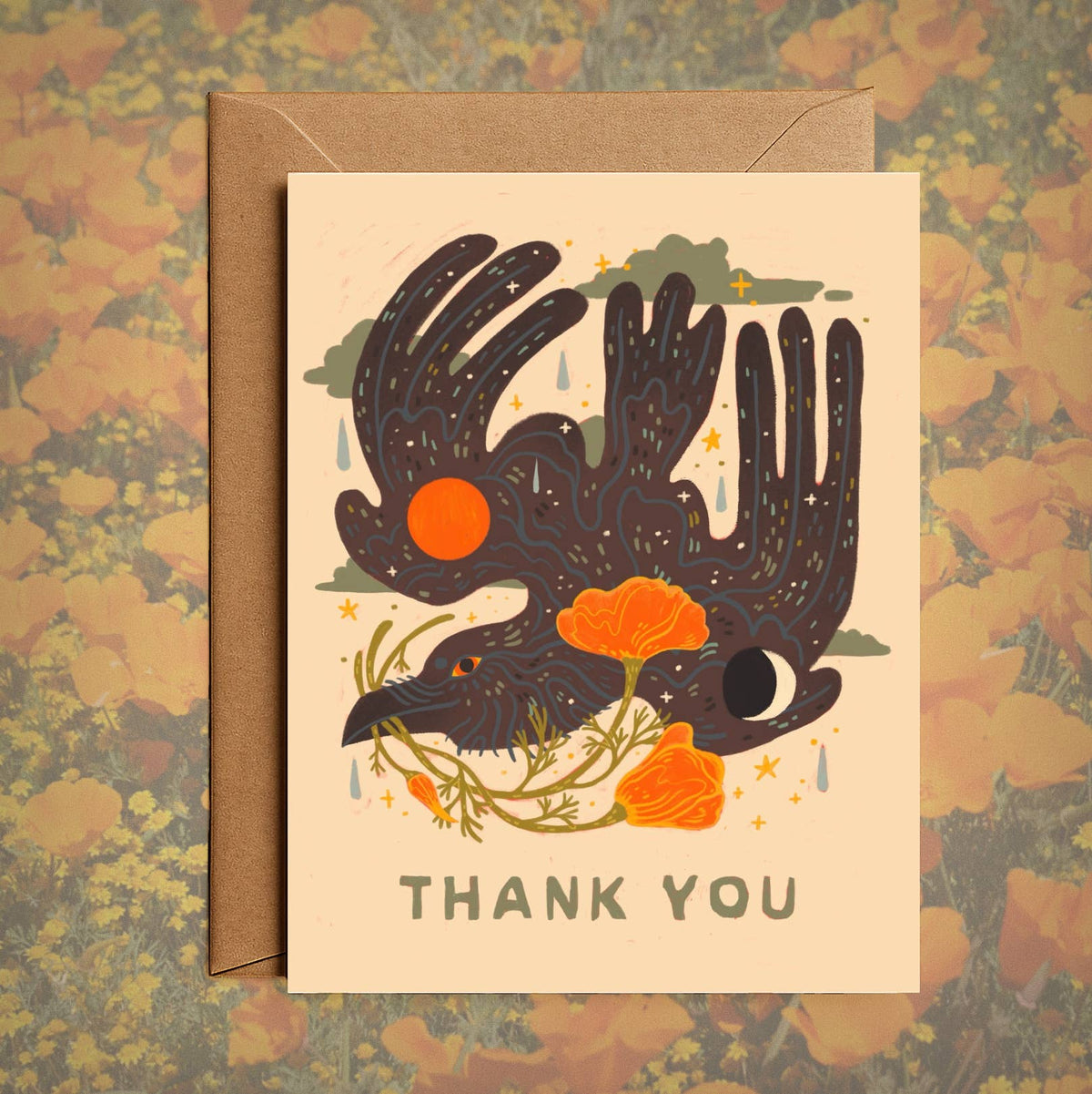 Thank You Poppies– Blank Greeting Card Nature Illustration
