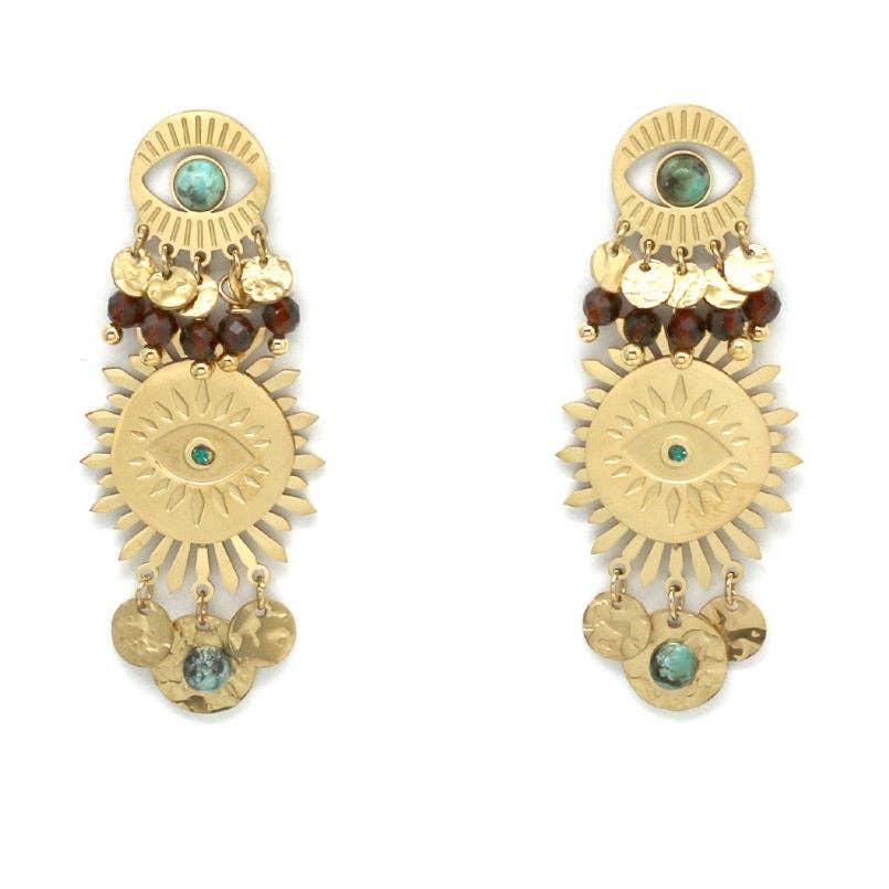 Eye and Sun Artsy Dangle Earrings