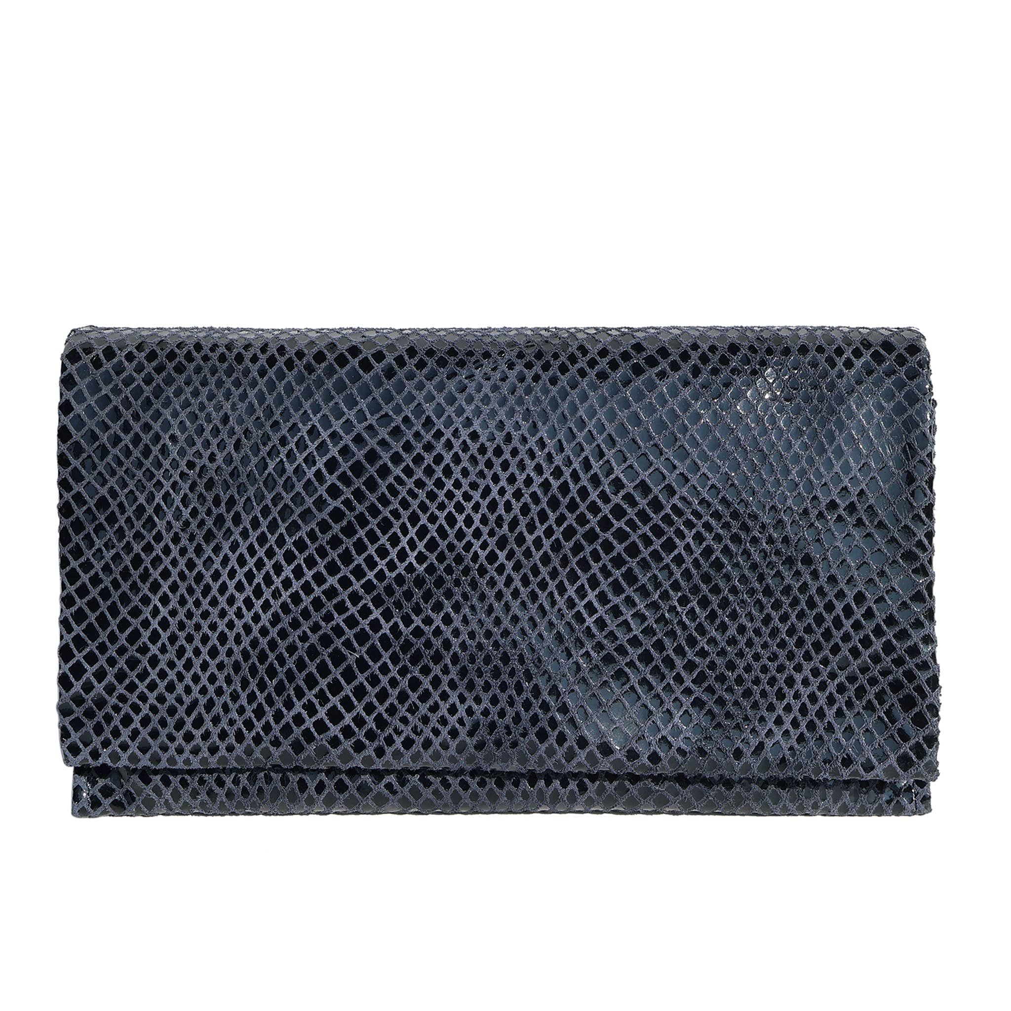 Gio Handcrafted Leather Wallet with textured dark blue snakeskin pattern and sleek rectangular design