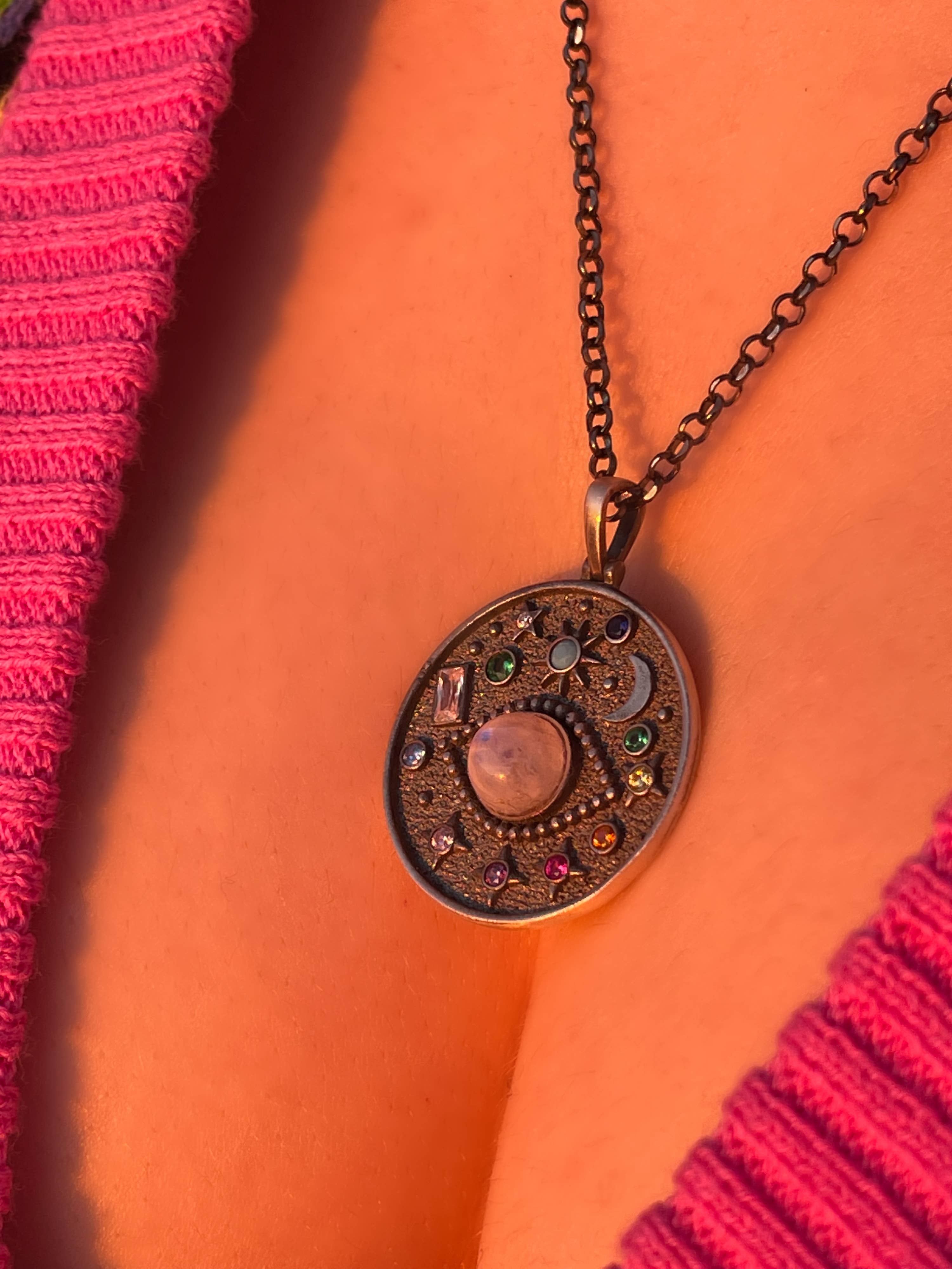 EVIL EYE MOONSTONE Celestial Sterling Silver Necklace