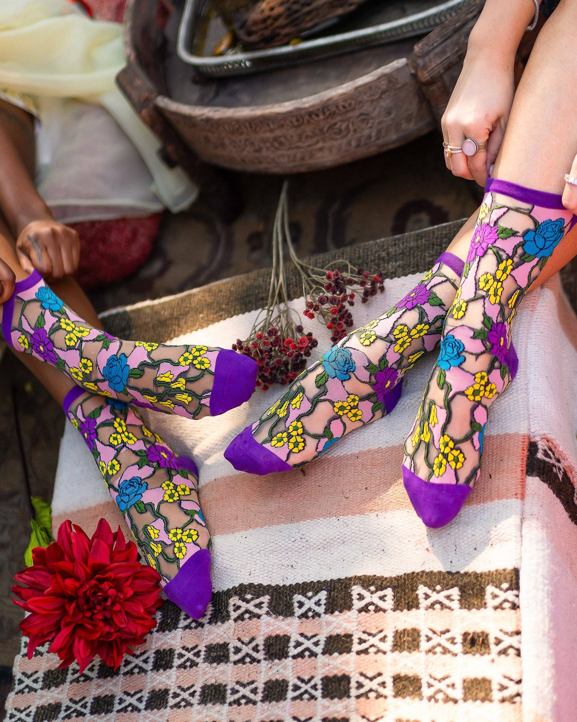 Stain Glass Floral Sheer Crew Sock