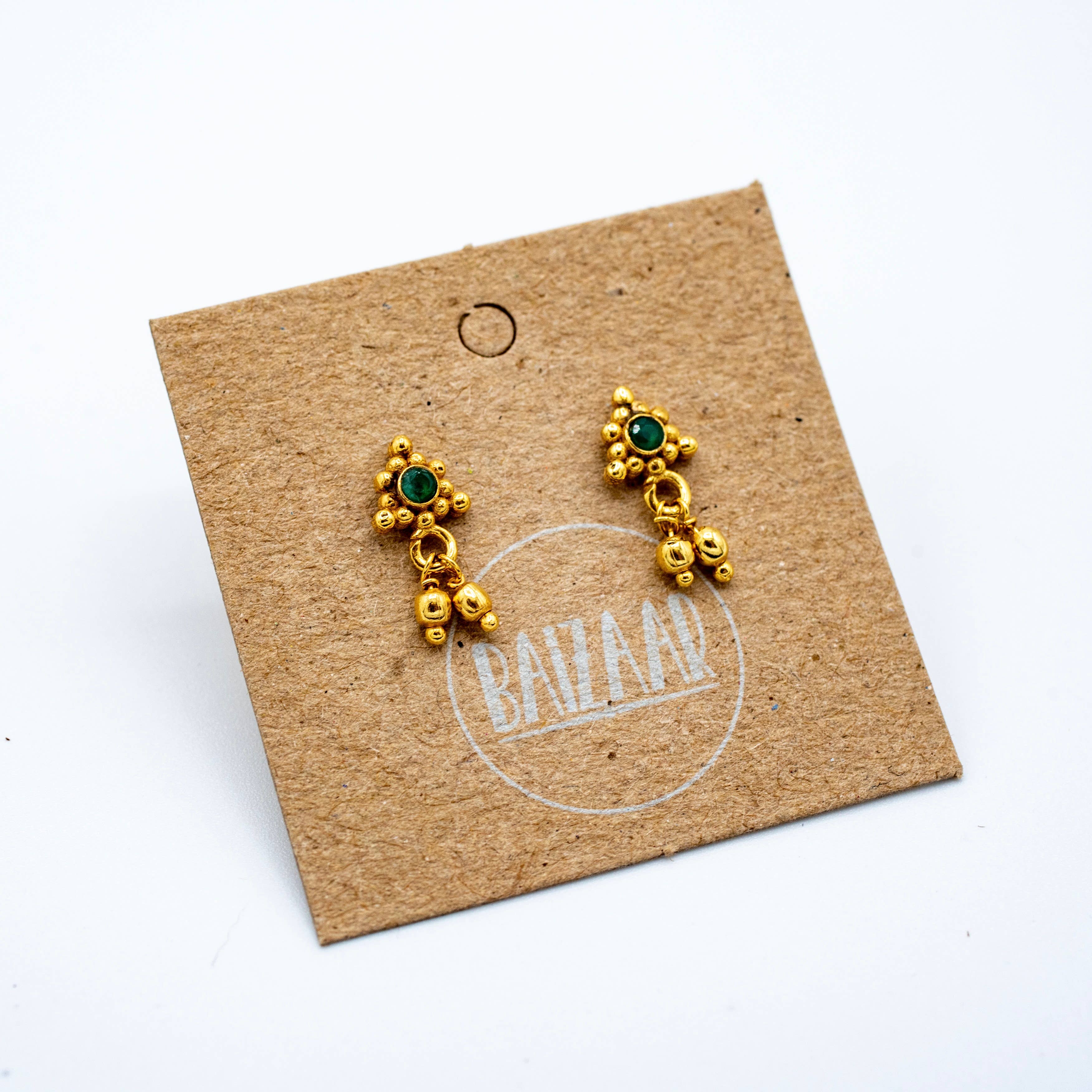 Brass Emerald Dangle Stud Earring