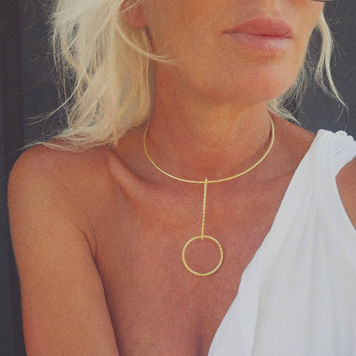 Brass drop circle necklace choker collar handcrafted wire