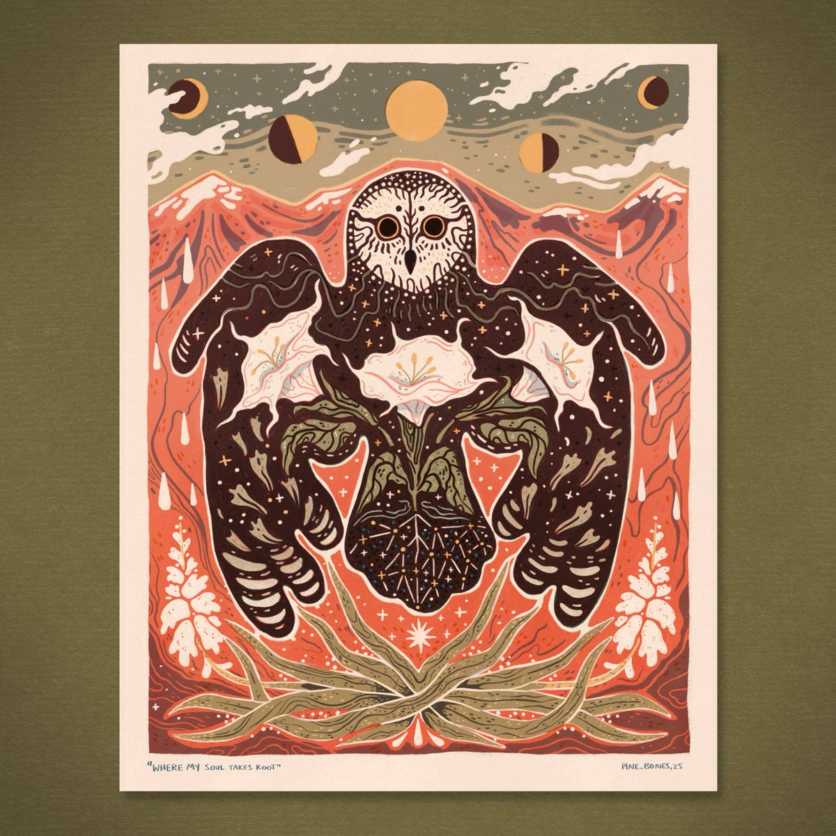 Moonflower Owl - 8x10 Nature Wilderness Art Print Ā