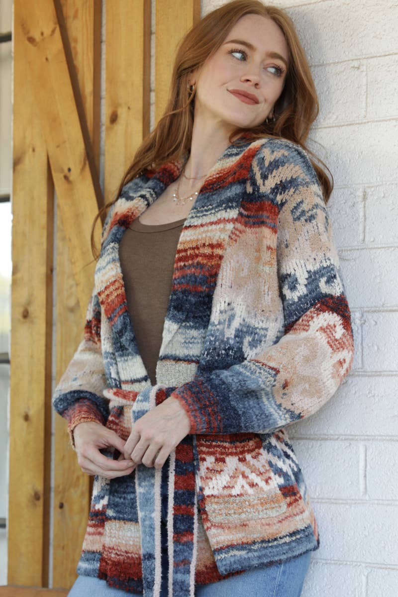 ANGIE Wide Collar Sweater Jacket with Waist Tie